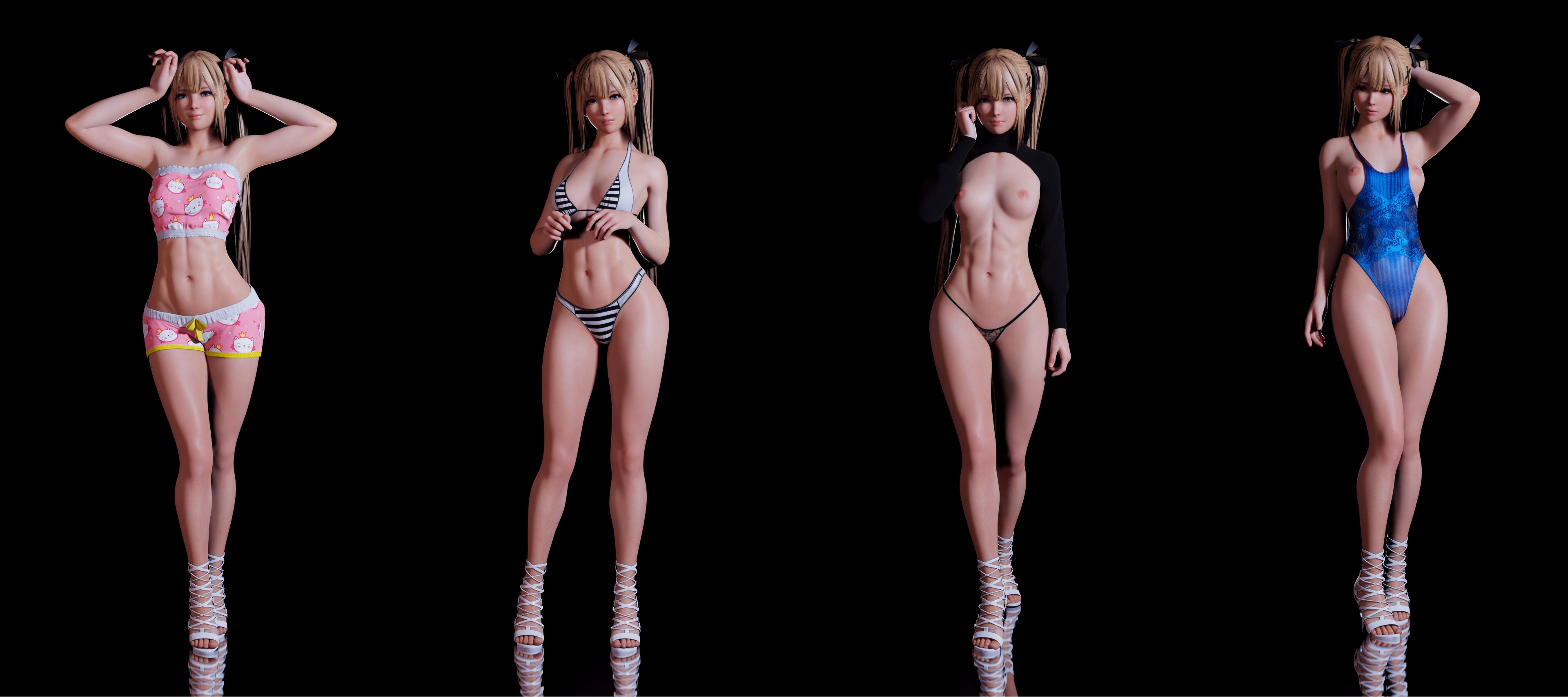 1girls, 3d, abs, areolae, blender, breasts, cropped sweater, dead or alive, female, female only, leotard, looking at viewer, marie rose, mustard sfm, nipples, shrug (clothing), solo, thick thighs, wide hips