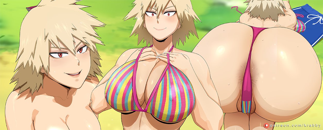 ass, asshole behind thong, big ass, bikini, blonde hair, breasts, camera, female, krabby (artist), mature female, milf, mitsuki bakugou, mother, my hero academia, swimsuit