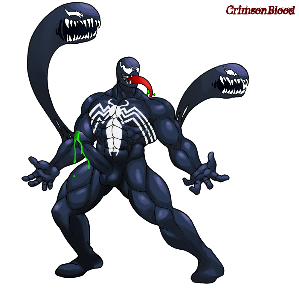 1boy crimsonblood cum front_view full_body green_cum huge_muscles male male_only marvel muscular penis solo spider-man_(series) standing straight_hair symbiote tagme venom venom_(marvel) white_background