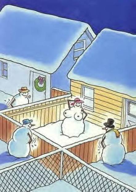 breasts christmas_wreath female fence hat house inanimate male masturbation mostly_nude night outdoors snowman tagme