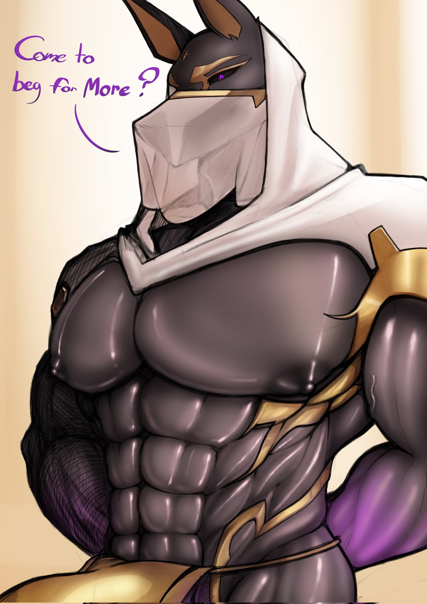 abs, anthro, anubian jackal, anubis, canid, canine, canis, egyptian, egyptian mythology, english, english dialogue, english language, english text, erect penis, erection, erection under clothes, erection under clothing, furry, furry male, furry only, gay, huge pecs, jackal, karagooner, male, muscular, muscular anthro, muscular male, mythological creature, mythology, pecs, penis, underwear, underwear only, xeono