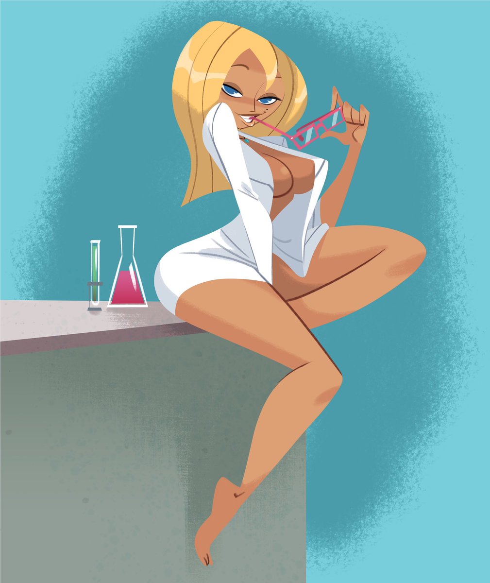 bimbo biting biting_glasses blush cleavage codykins123 disney disney_channel glasses kim_possible lab_coat labcoat looking_at_viewer nerd nerdy nerdy_female seductive_look solo vivian_porter