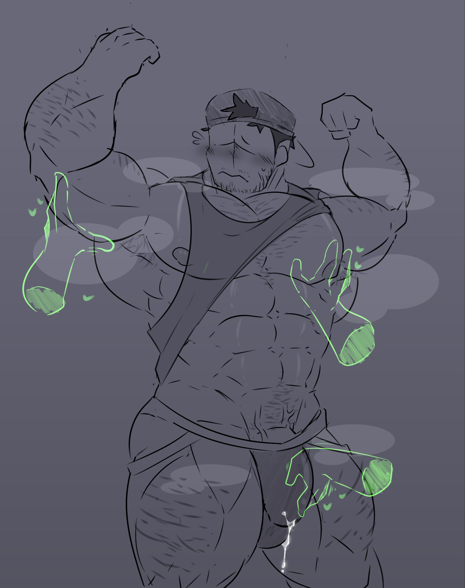 augghles, bara, blush, embarrassed, embarrassed male, flexing, flexing arms, flexing muscles, gay, gym bro, hairy, hairy male, jockstrap, jockstrap only, male, muscles, muscular, muscular male, nulldystopia, precum, precum drip, precum string, precum through clothing, precum through underwear, precum trail, tank top, tank top lift, tank top only, touching arm, touching arms, touching bulge, translucent hand, yaoi