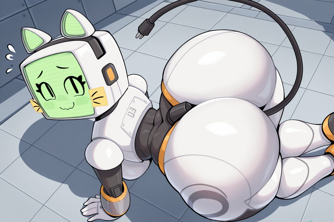 ai generated, big breasts, breasts, feline, female, fuch animations, massive ass, pur 03, robot, thick thighs, tv head