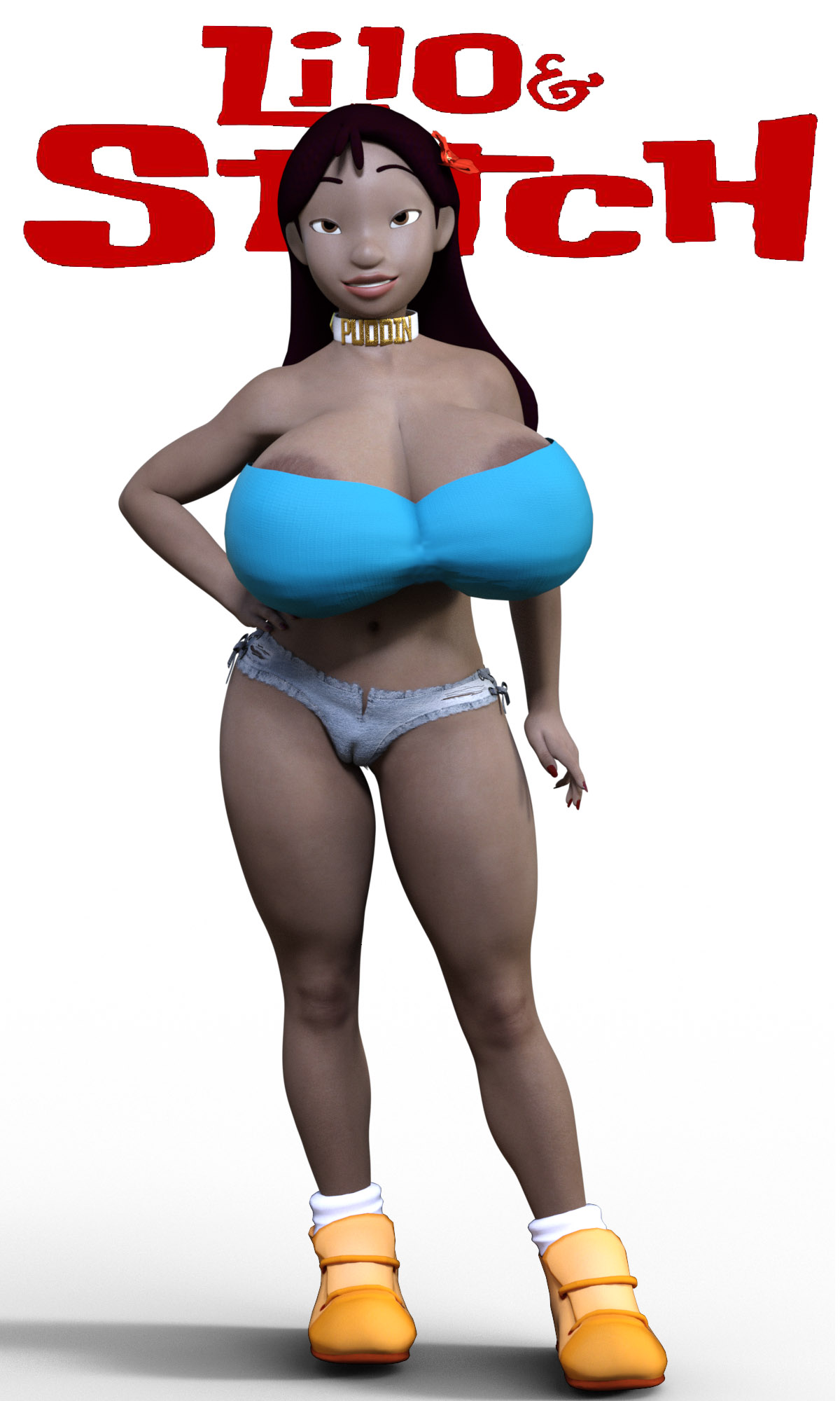 1girls, 3d, big breasts, breast expansion, breast growth, breast growth (enlargement), breasts, cameltoe, chupacabra (artist), dark skin, dark-skinned female, disney, female, female only, huge areolae, huge breasts, lilo and stitch, nani pelekai, pussy, solo, solo female, wide hips