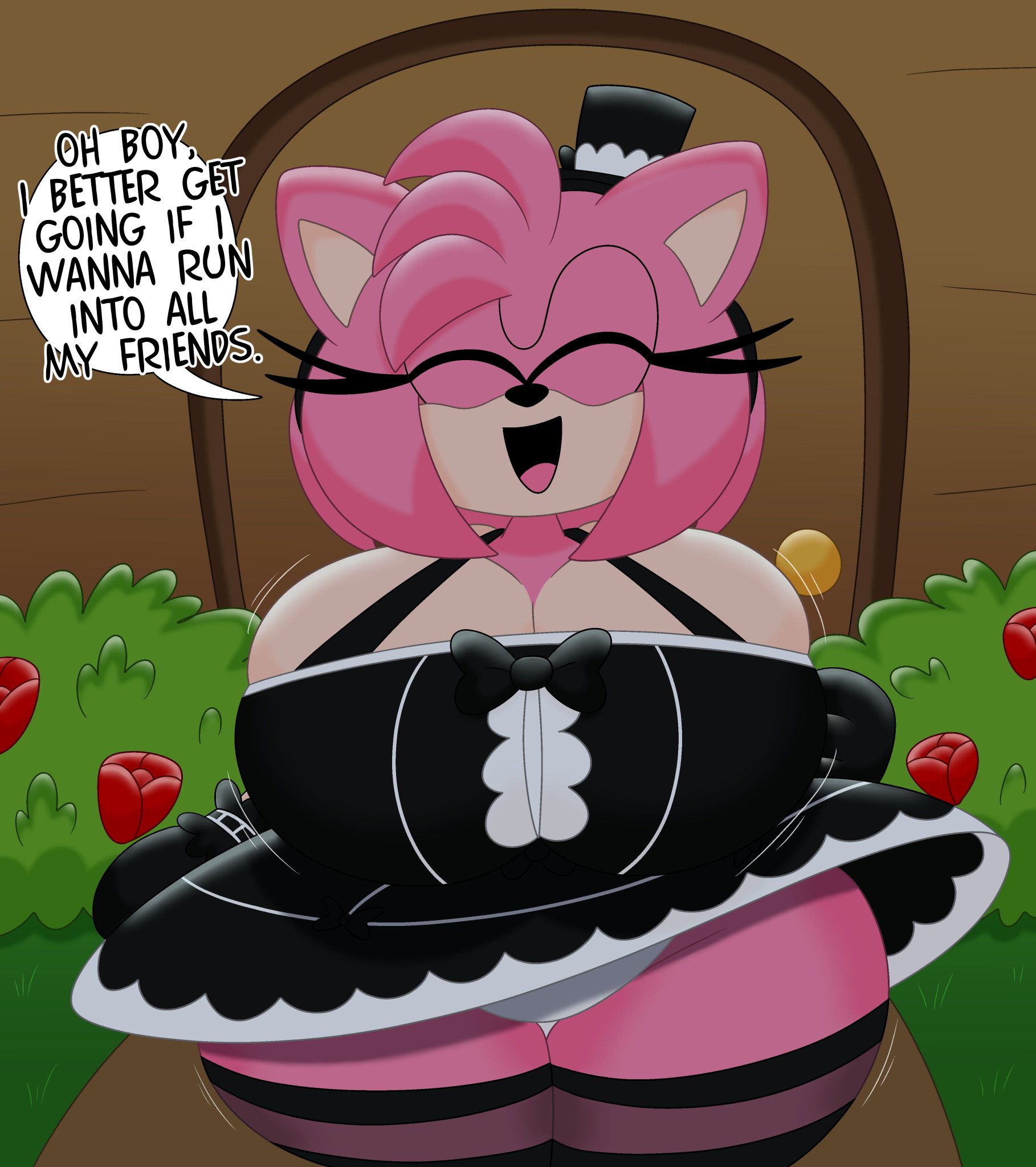 1girls, 3barts, amy rose, anthro, anthro only, big breasts, big thighs, breasts, female, female only, front view, furry, furry only, no humans, pink body, pink fur, pink skin, solo, solo female, sonic (series), tagme, thick thighs