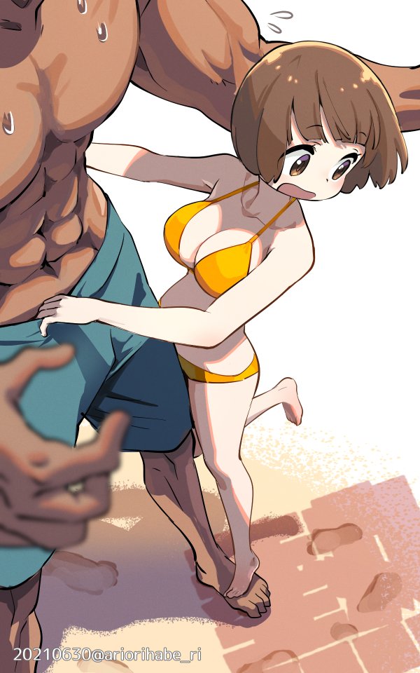 1girls bikini breasts brown_hair embarrassed gamagoori_ira kill_la_kill mankanshoku_mako short_hair studio_trigger swimsuit tagme