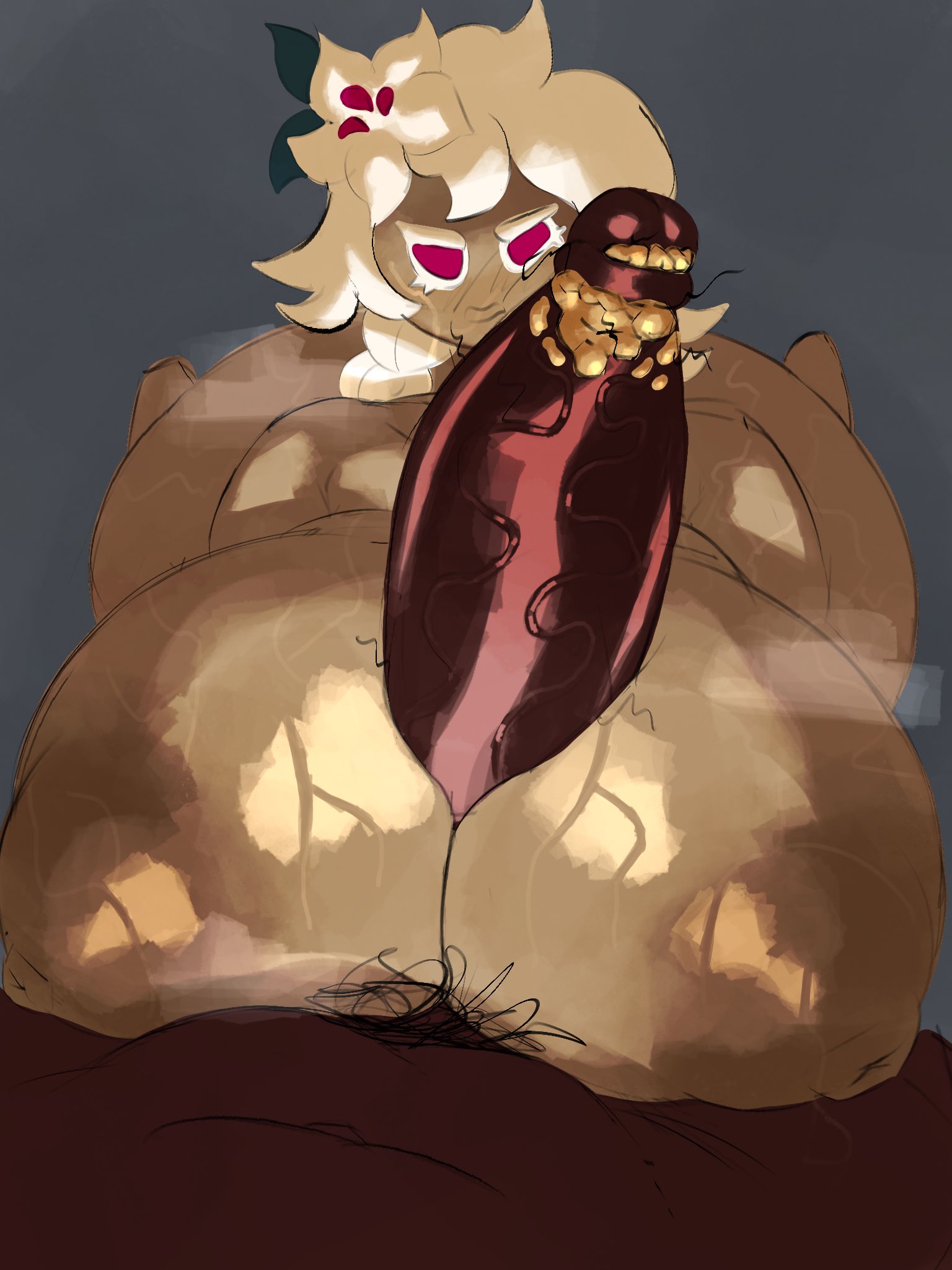 1boy1girl, adawndraws, angry face, big breasts, breasts, cookie run, dark skin, dark-skinned male, dark-skinned penis, female, gross penis, male, penis, smegma, white lily cookie