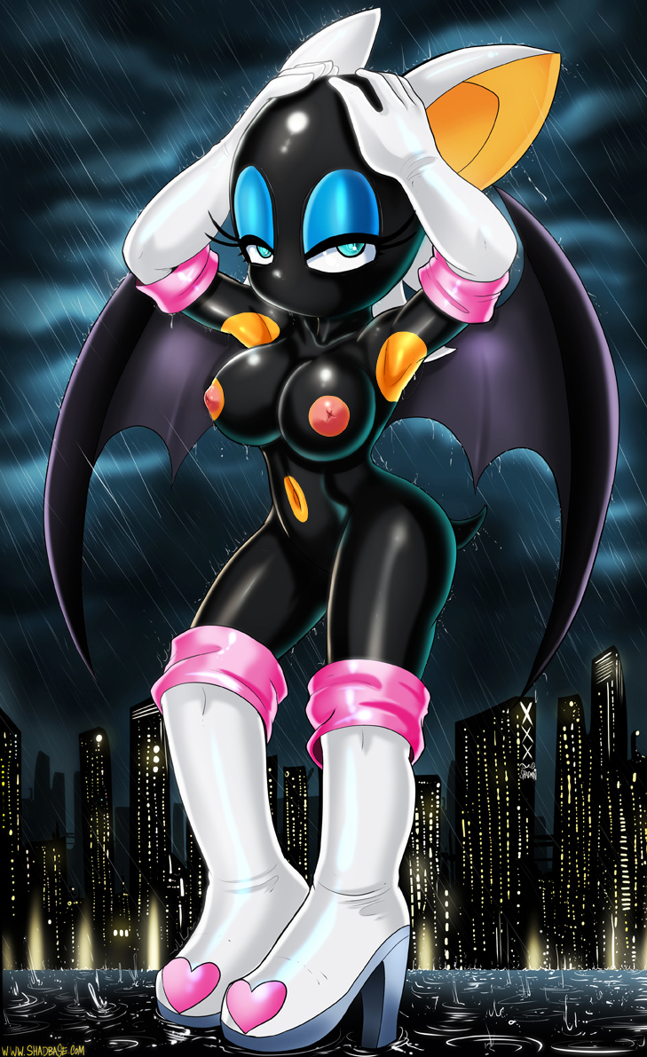 2014 anthro areola big_breasts blue_eyes breasts chiropteran exposed_nipples female inverted_nipples latex looking_at_viewer mammal membrane_(anatomy) membranous_wings navel nipples rouge_the_bat rubber sega shadman solo sonic_(series) sonic_the_hedgehog_(series) wings