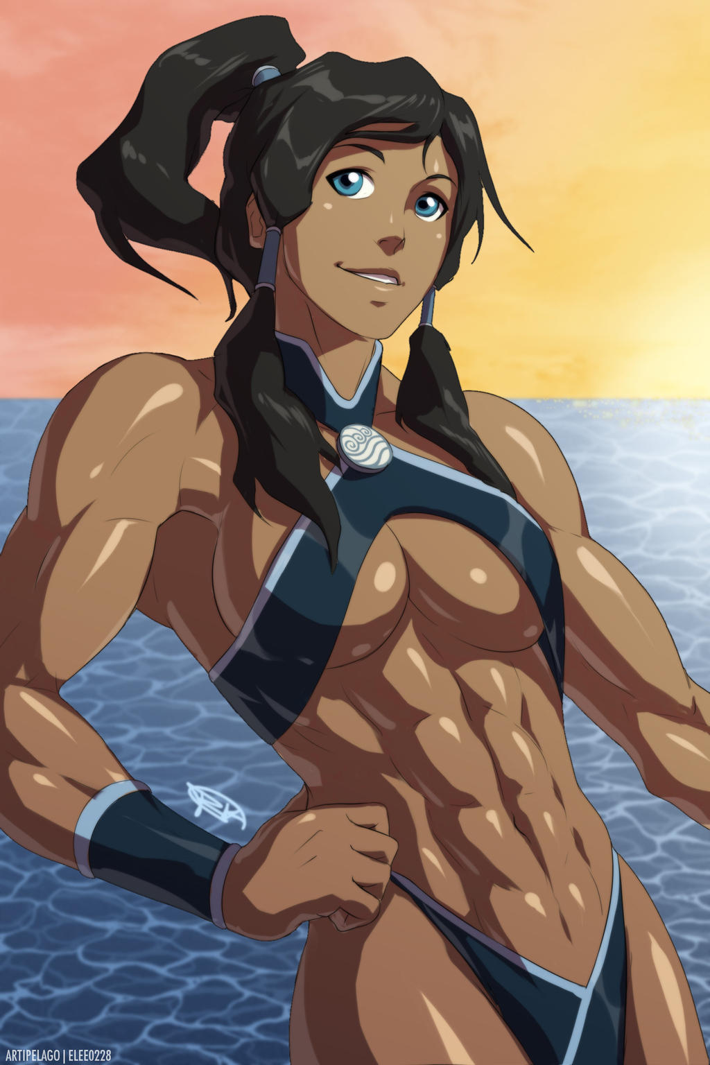 1girls, abs, artipelago, avatar legends, big breasts, breasts, elee0228, female, korra, medium breasts, muscular, muscular female, smooth skin, solo, solo female, swimsuit, the avatar, the legend of korra, water tribe