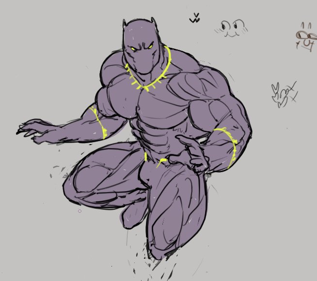 1boy abs bara biceps black_panther_(marvel) black_panther_(series) bulge claws flaccid human human_only male male_only marvel mask masked_male muscular muscular_arms muscular_male pecs ripped-saurian sketch solo suit t'challa triceps