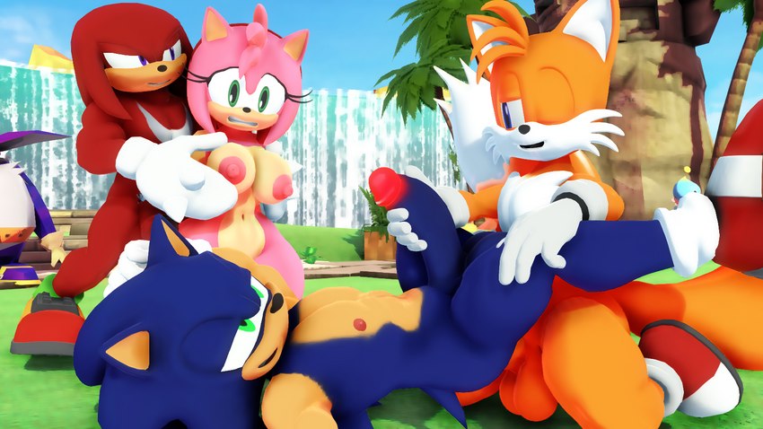 16:9 3d_(artwork) amy_rose anal anal_sex anthro balls big_the_cat blue_body bound breasts canid canine cucked_by_friend cuckold cuckquean digital_media_(artwork) echidna eulipotyphlan exposed_torso female footwear forced forced_to_watch fox genitals green_eyes group handwear hedgehog hi_res knuckles_the_echidna looking_at_another male male/male male_penetrated male_penetrating male_penetrating_male malicekira mammal monotreme multi_tail outdoors penetration penis pink_body sega sex sonic_(series) sonic_the_hedgehog tails team_sonic video_games widescreen yaoi