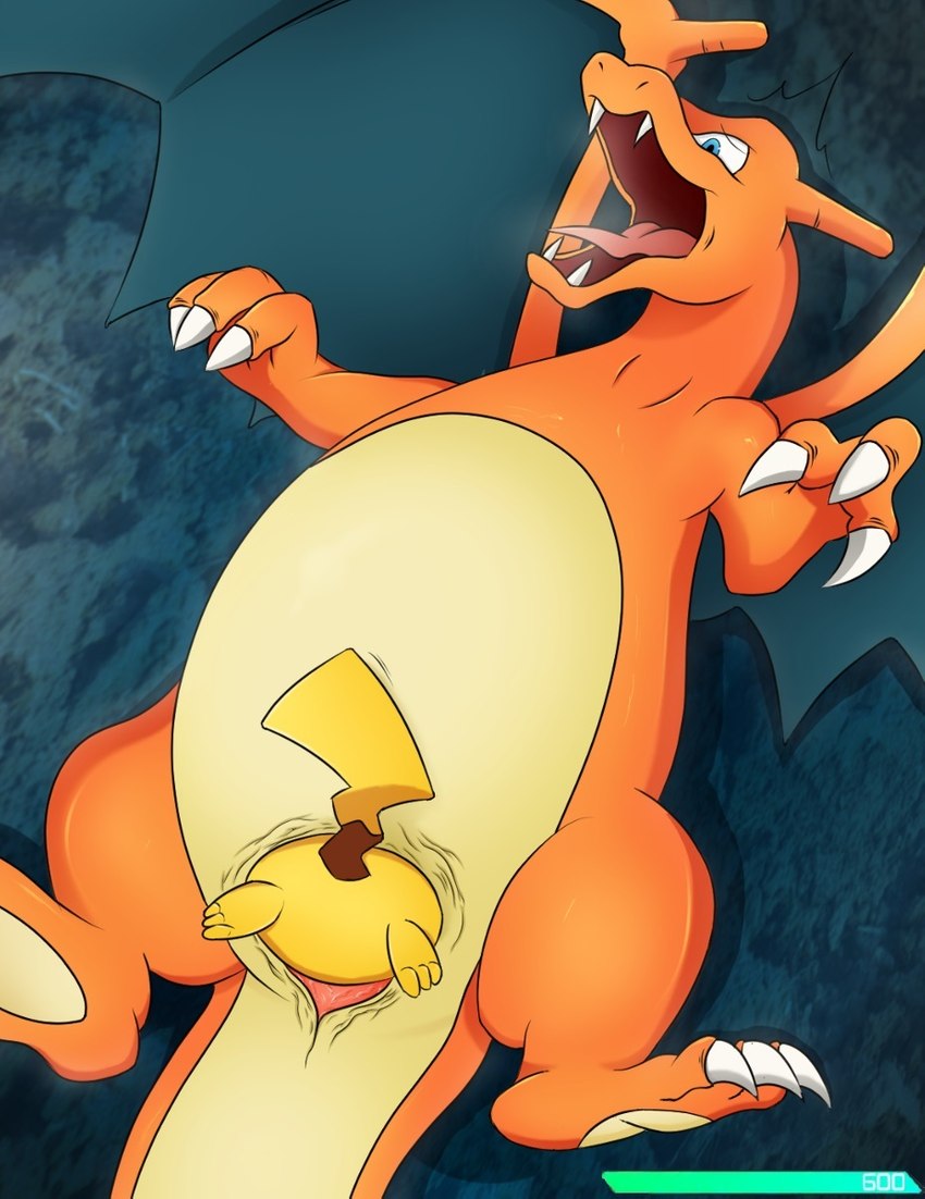 ambiguous_gender charizard duo female female/ambiguous feral feral_on_feral genitals hi_res nintendo pikachu pokémon_(species) pokemon pokemon_(species) pokken_tournament pussy shaded torushitakara unbirthing vaginal_penetration video_games vore