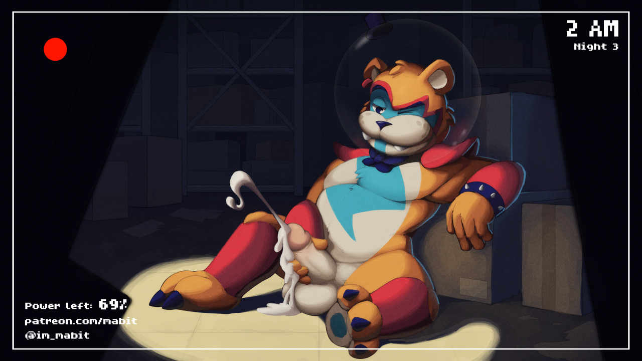 16:9, 1boy, 2021, anthro, balls, blue eyes, bodily fluids, bodypaint, clothing, cum, cum on penis, digital media (artwork), erection, face paint, five nights at freddy's, five nights at freddy's: security breach, fur, genital fluids, genitals, glamrock freddy (fnaf), headgear, headwear, humanoid genitalia, humanoid penis, mabit, male, male only, mammal, masturbation, nude, orgasm, penile, penile masturbation, penis, smile, solo, tan body, teeth, text, url, ursid, video games, widescreen