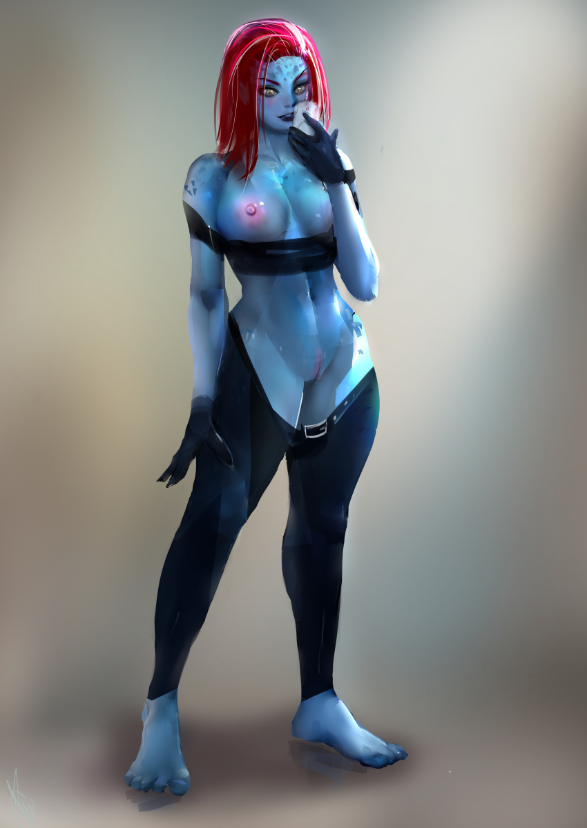 1girls barefoot bird blue_skin breasts clothing feet female gloves grey_background holding holding_animal marvel mystique navel nipples no_panties orionm pants_down pinup pussy red_hair shirt_pull simple_background solo solo_focus standing x-men yellow_eyes