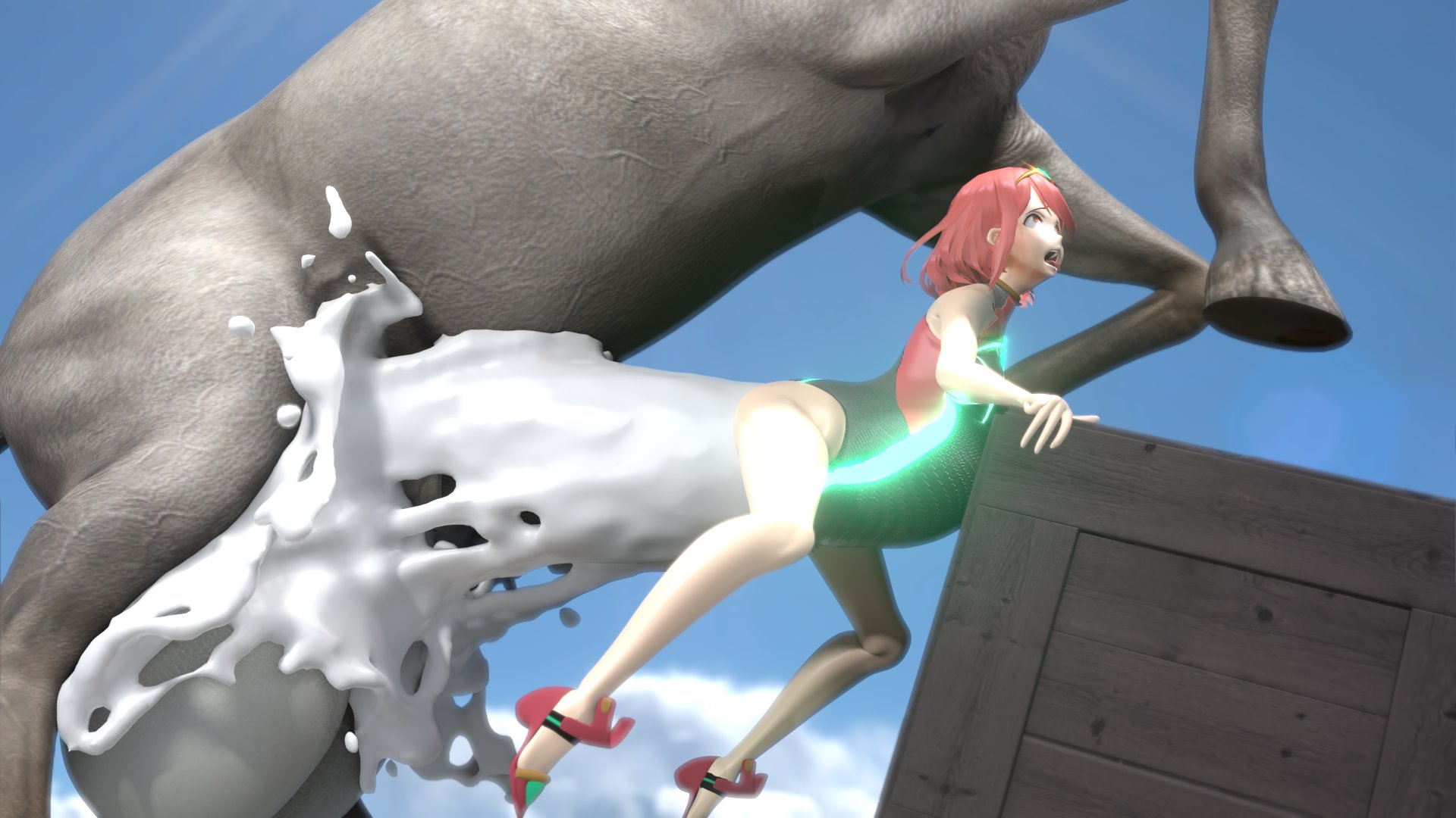3d, ahe gao, ambiguous penetration, barn, bestiality, cum, cum explosion, cum inside, doggy style, excessive cum, female, horse, horsecock, impossible fit, male, penis, pyra, rochestedorm, screaming, stomach bulge, xenoblade (series), xenoblade chronicles 2, zoophilia