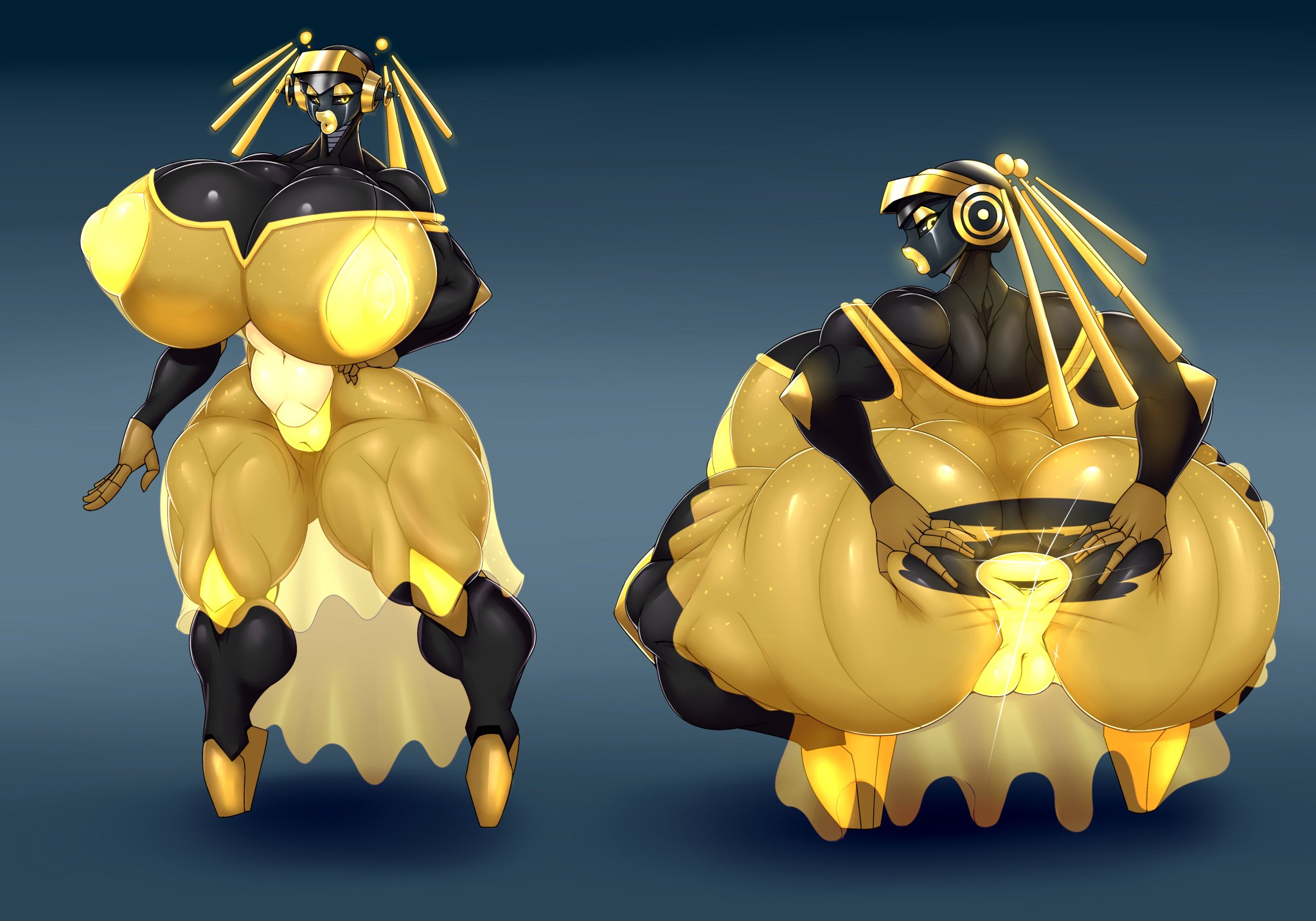 1girls, anthro, ass, ber00, black body, black skin, breasts, dark skin, dress, female, female only, huge ass, huge breasts, muscular, original character, robot, solo, tagme, thick thighs