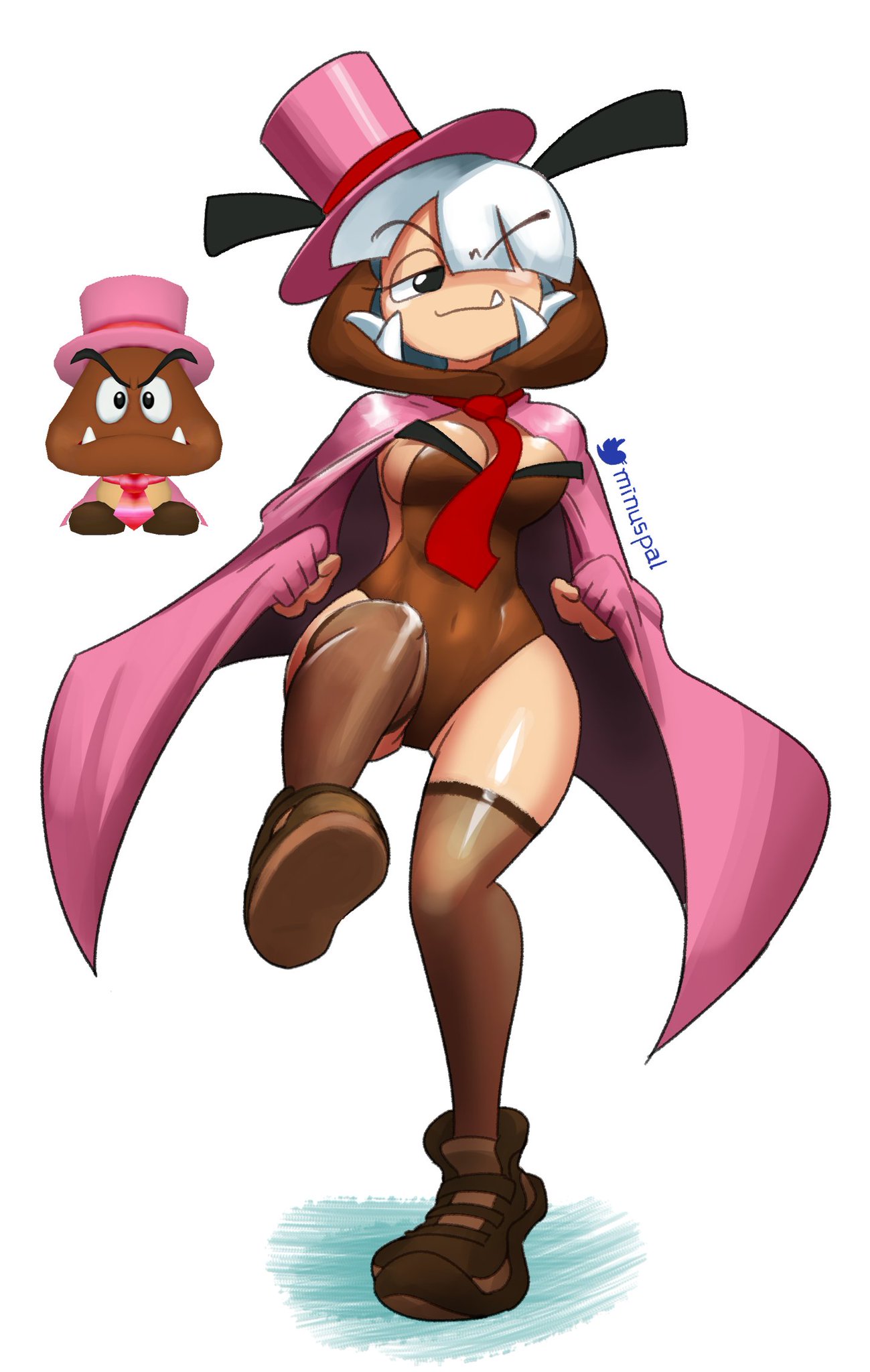 1girls 2021 black_eyes cape cleavage cute female female_only full_body gijinka goomba goomba_girl hair_over_one_eye hat humanized mario_(series) mario_party mario_party_4 medium_breasts minus8 navel nintendo smug tagme thick_thighs thighhighs tie top_hat white_background white_body white_hair white_hair_over_one_eye