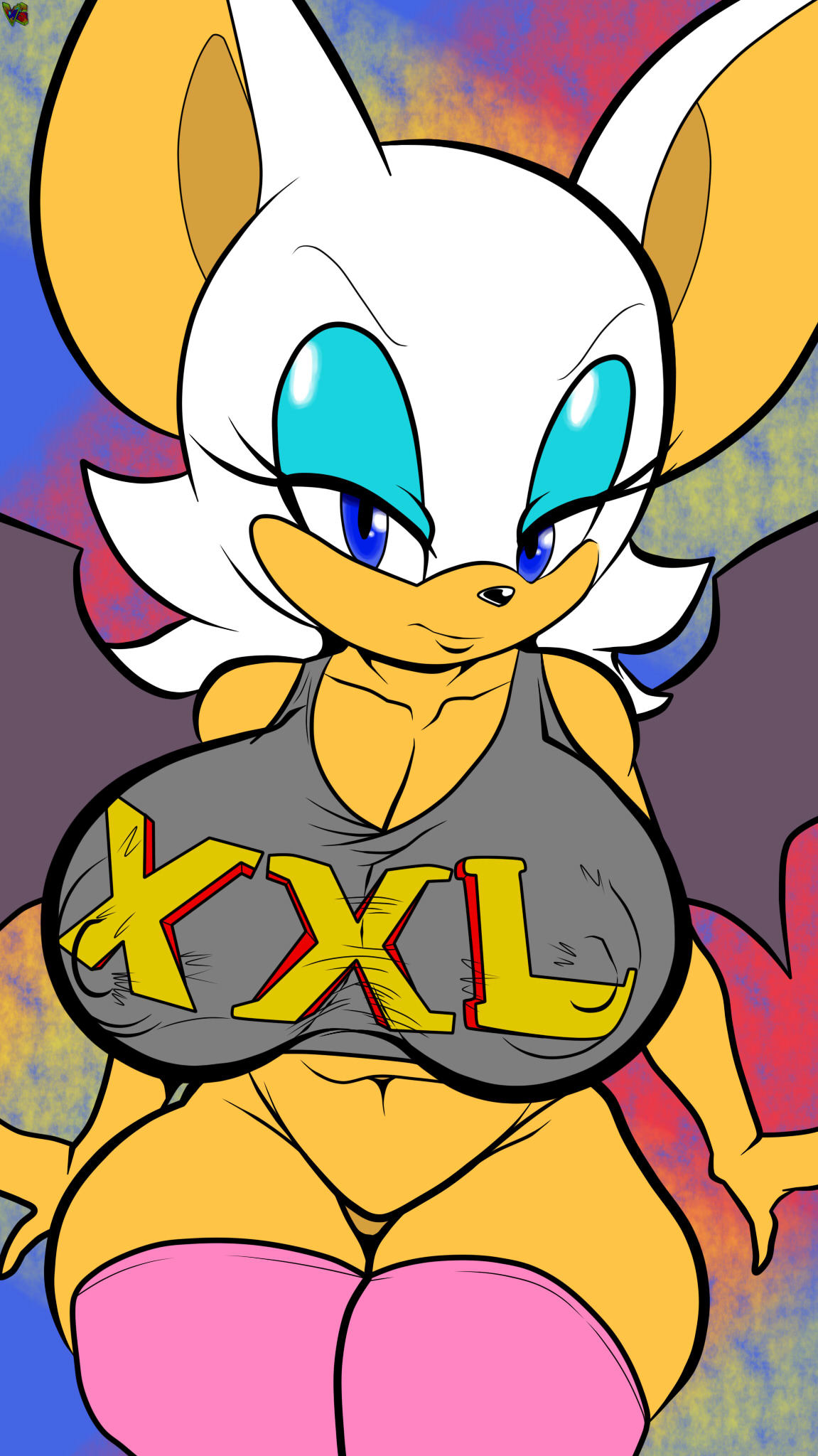 anthro areola bedroom_eyes big_breasts blue_eyes breasts chiropteran cleavage clothed clothing eyeshadow female hi_res huge_breasts lips looking_at_viewer makeup mammal narrowed_eyes nipple_outline nipples puffy_areola puffy_nipples rouge_the_bat seductive sega shortstack sitting solo sonic_(series) sonic_the_hedgehog_(series) thecon thick_thighs third-party_edit tight_clothing virtigogun wide_hips