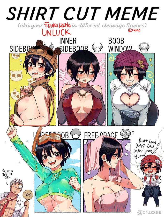 after_shower alternative_costume andy_(undead_unluck) apron_only beanie big_breasts black_hair boob_window cleavage cleavage_cutout embarrassed embarrassed_undressed_female euf female flower flustered fuuko_izumo hands_together inner_sideboob rusky scuba scuba_goggles shirt_cut_meme shocked shocked_expression short_hair sideboob skirt smiling surprised surprised_expression tie tight_clothes towel towel_only undead_unluck underboob wash_cloth wet wet_body wet_clothes wet_hair