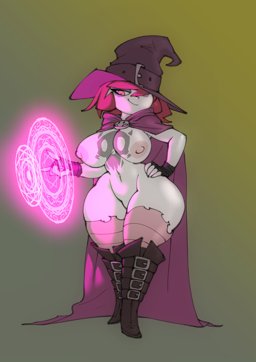 1girls, 2020, aged up, bigdad, breasts, casual, clothing, exposed torso, female, female focus, female only, footwear, gaz membrane, handwear, headwear, human, invader zim, magic, naked footwear, nickelodeon, nipples, outerwear, pale skin, tattoo, thicc gaz, thick thighs, thighs, wide hips, witch, witch hat