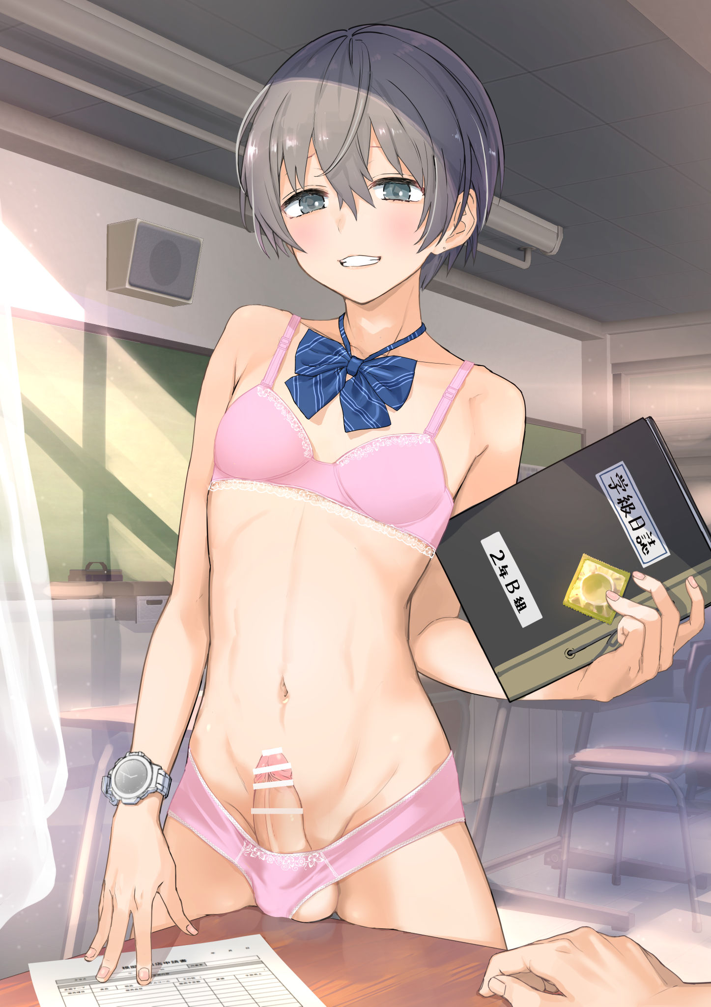 1boy, bar censor, censored, femboy, male, male only, onomi9ta, penis, solo, trap