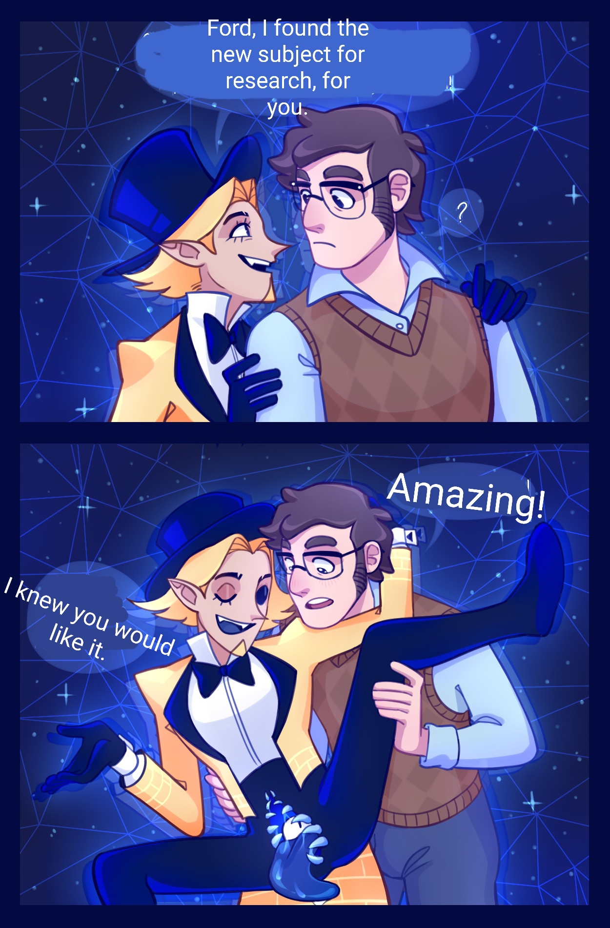 bill cipher, disney, disney channel, gravity falls, male, male only, smooth skin, stanford pines, yaoi