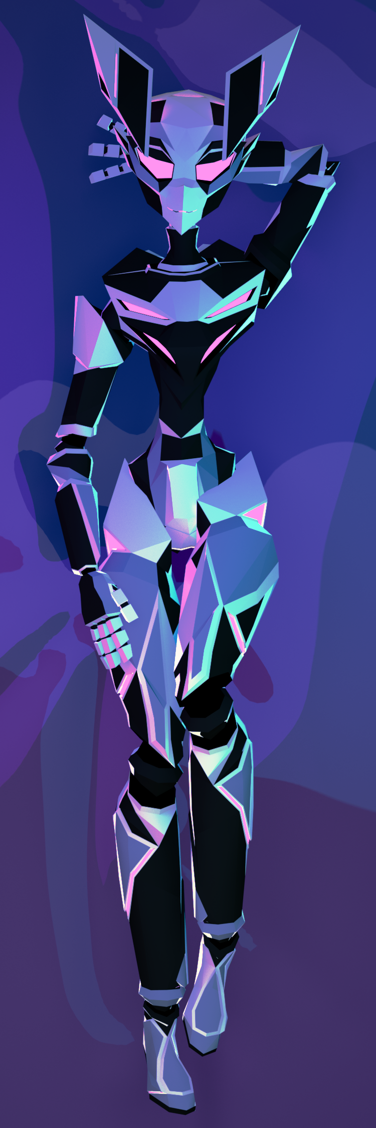 3d 3d_(artwork) anonoxity blender bodypillow dakimakura glowing glowing_eyes glowing_mouth low_poly neon_lights pillow pink_eyes presenting rabbit_ears robot robot_ears robot_girl vera_(anonoxity)