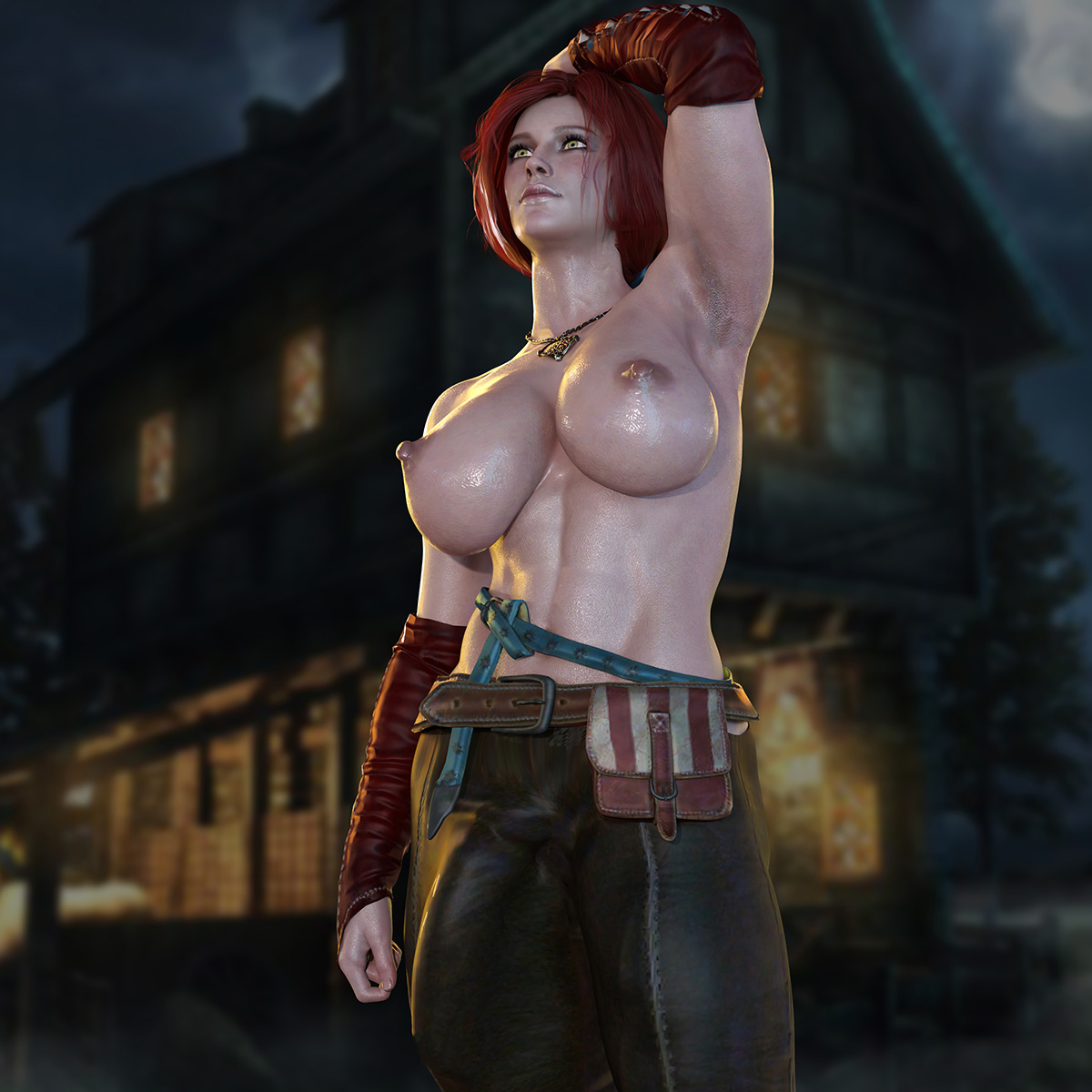 1futa, 3d, abs, adjusting hair, areolae, armpit, athletic, athletic futa, balls, balls bulge, balls under clothes, biceps, big breasts, big penis, breasts, bulge, busty, cameltail, cd projekt red, erect nipples, futa only, futanari, half-erect, hourglass figure, intersex, long hair, muscular, muscular futa, nipples, nordfantasy, penis, penis bulge, penis under clothes, red hair, standing, sweaty, tagme, the witcher (series), the witcher 3: wild hunt, topless, triss merigold, wide hips