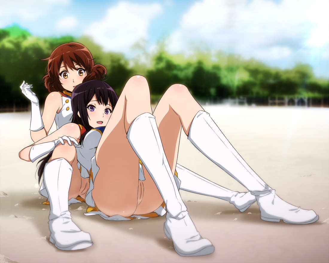 bottomless gloves hibike!_euphonium kousaka_reina no_panties purple_eyes purple_hair pussy school_uniform skirt tagme uniform white_boots white_gloves yuri