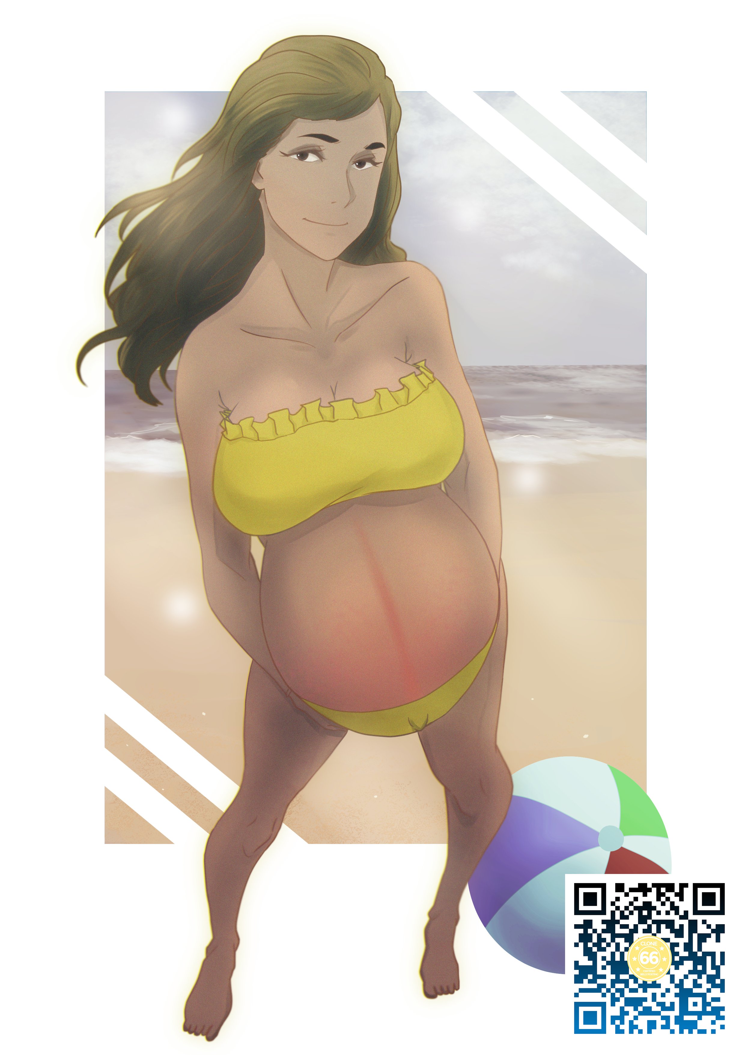 1girls, big breasts, bikini, breasts, clone66, female, female only, huge belly, large breasts, linea nigra, pregnant, ready to pop, solo