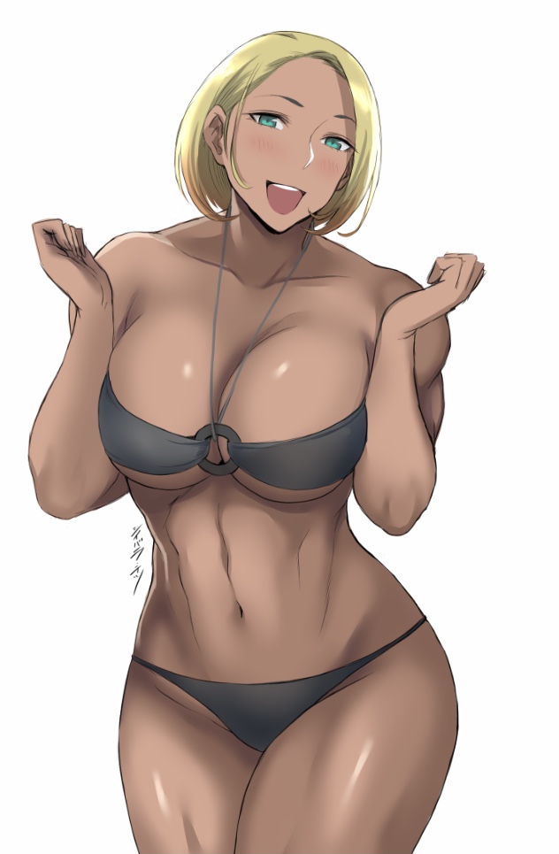 1girls, abs, big breasts, bikini, breasts, cleavage, female, female only, large breasts, muscles, muscular, muscular female, o-ring, o-ring bikini, shibusun, solo, swimsuit