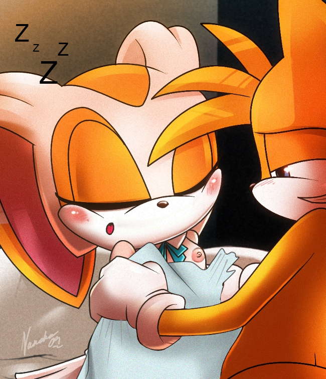 1girls closed_eyes cream_the_rabbit flat_chest nancher sega sleeping sonic_(series) sonic_the_hedgehog_(series) tails