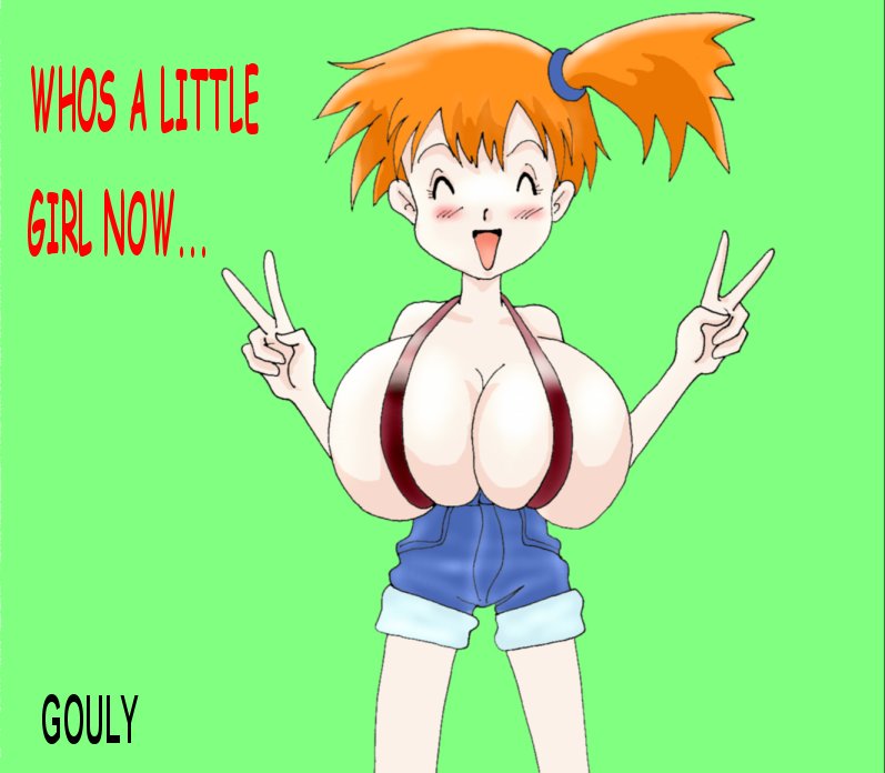 1girls alternate_breast_size big_breasts breasts closed_eyes english_text female female_only gouly huge_breasts human human_only kasumi_(pokemon) large_breasts nintendo orange_hair pokemon solo tagme text