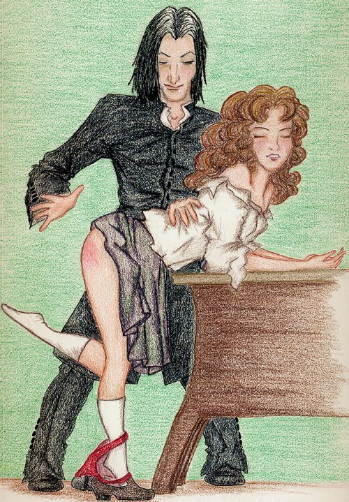 1boy 1girls age_difference artist_request ass bare_ass bare_shoulders bent_over black_clothing black_hair brown_hair closed_eyes clothed clothed_female clothed_male clothing clothing_aside color crayon_(artwork) curly_hair dead_source duo female footwear full_body green_background hair harry_potter hermione_granger leg_up light-skinned_female light-skinned_male light_skin long_hair long_hair_male long_sleeves male miniskirt older_male open_shirt panties panties_around_leg panties_down red_panties red_underwear school_uniform schoolgirl severus_snape shirt shirt_down shoes shoulders side_view skirt skirt_up sleeves socks spank_marks spanking spanking_ass standing standing_on_one_leg straight student table tagme teacher teacher_and_student teeth teeth_clenched underwear unprofessional_behavior younger_female