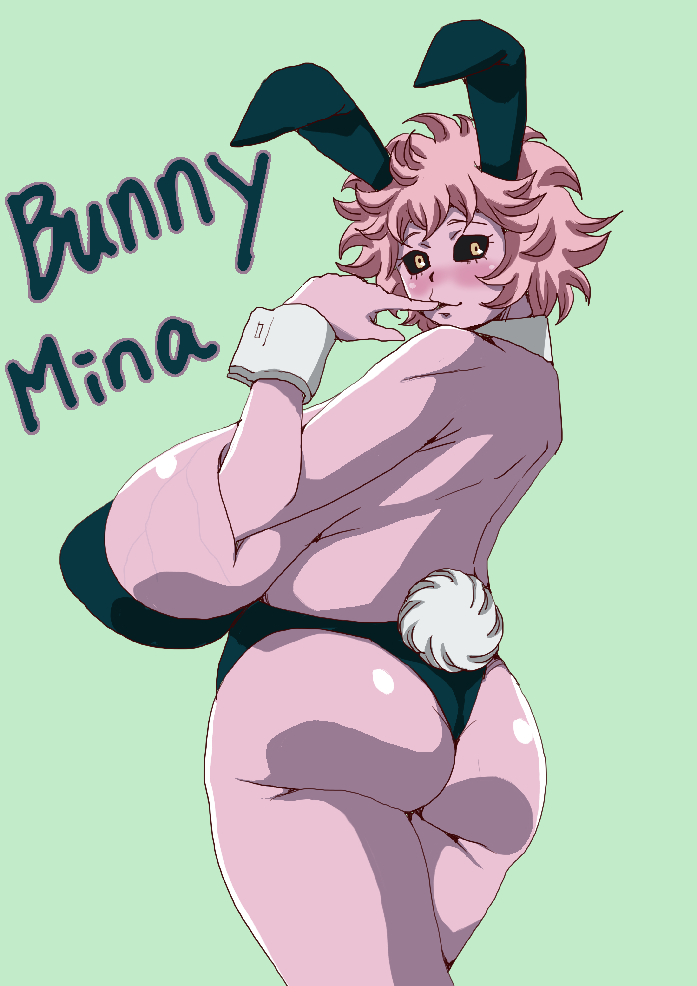 1girls, big breasts, breasts, bunny ears, bunnysuit, female, hi res, huge breasts, lingerie, mina ashido, my hero academia, pink hair, pink skin, sacaprico, sagging breasts, sideboob, solo, solo female, teenager, top heavy