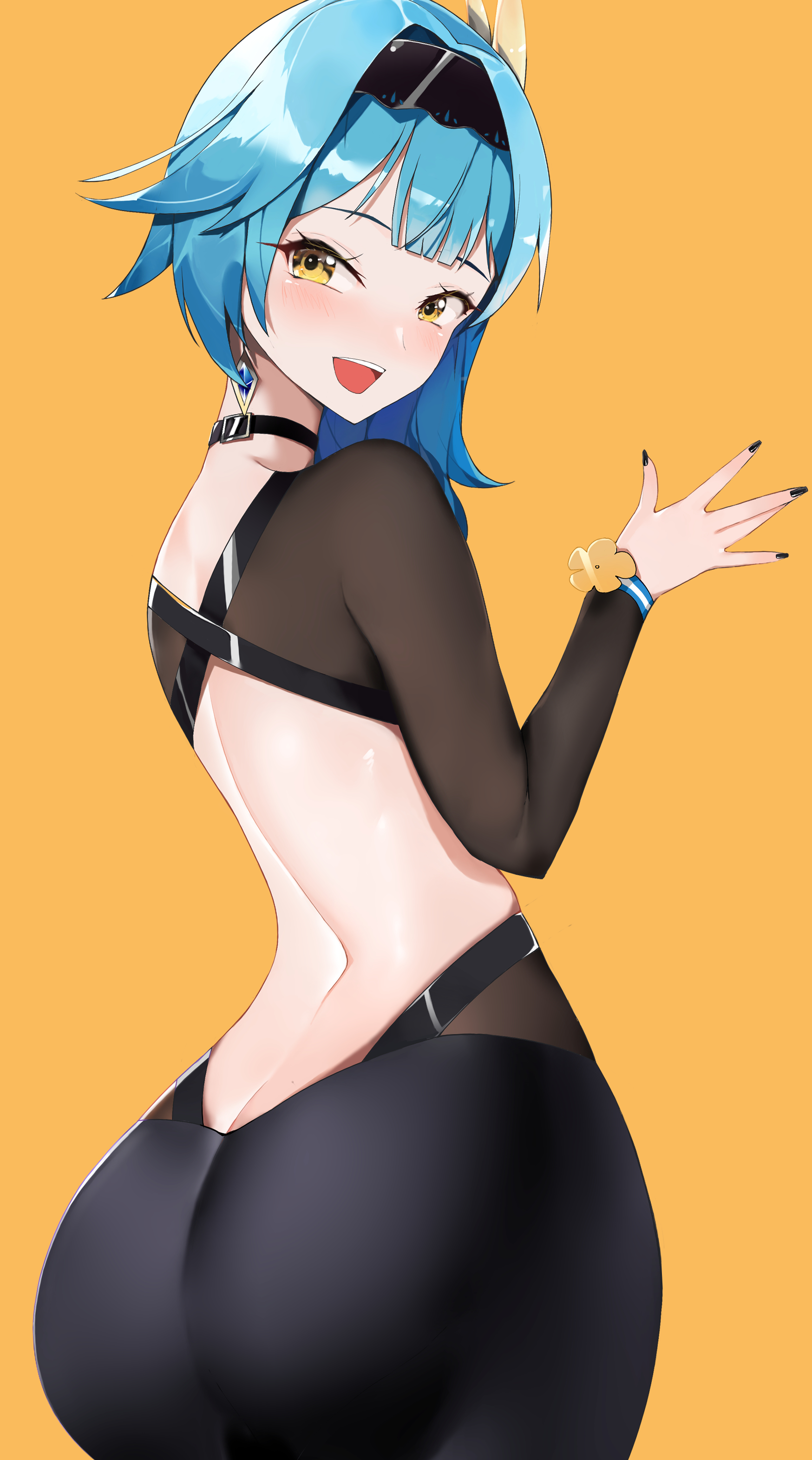 1girls, ass, big ass, big butt, blue hair, curvy, curvy figure, eula (genshin impact), fat ass, female, female only, genshin impact, large ass, looking back, mutsu ane daisuki, nail polish, short hair, solo, solo female, thick, thick ass, wide hips, yellow eyes