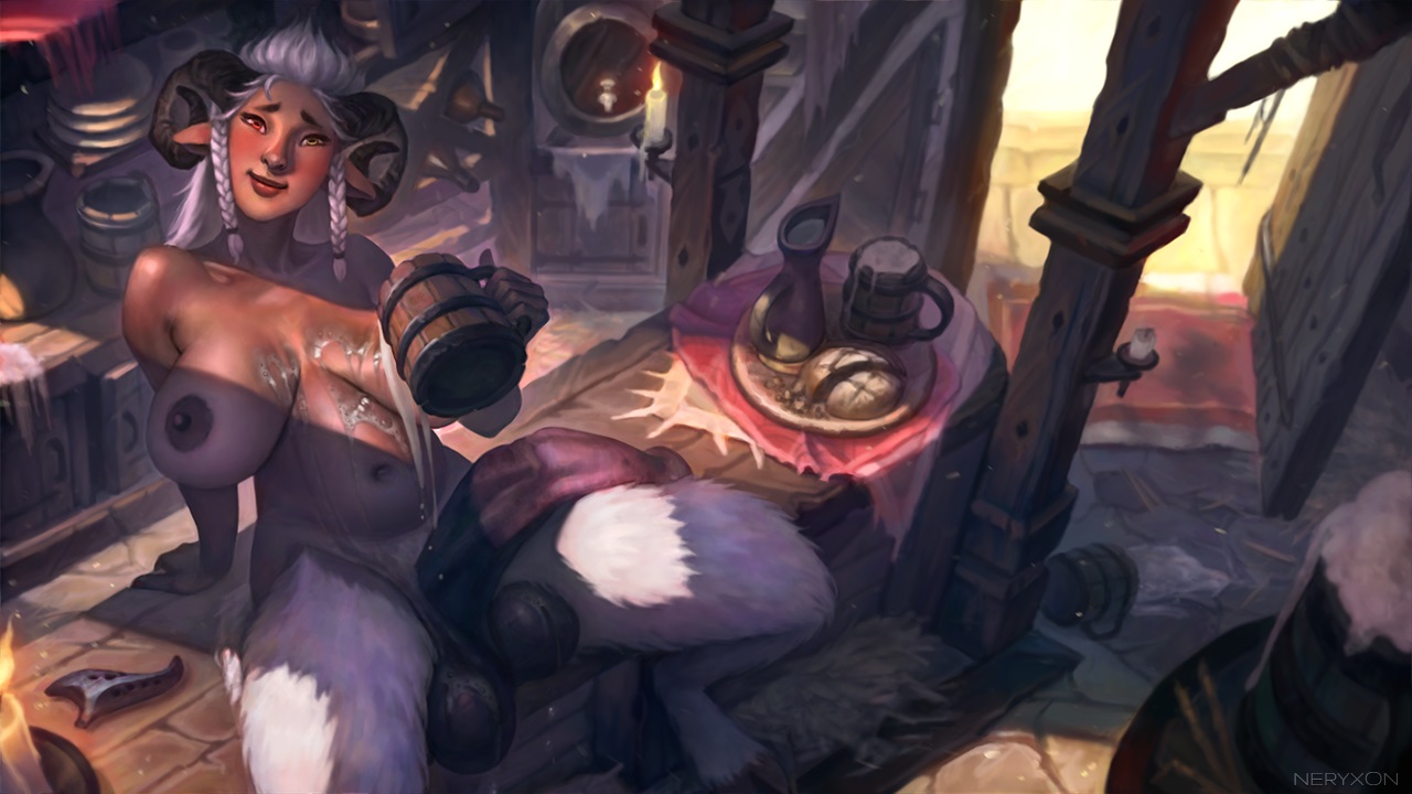 1futa, animal genitalia, animal genitalia on humanoid, areola, areolae, balls, beer mug, big areola, big balls, big nipples, big penis, blush, braids, breasts, breasts apart, dark skin, dark-skinned futa, detailed background, flaccid, food, fur, futa only, futanari, horns, horsecock, horsecock on humanoid, huge breasts, huge cock, humanoid, intersex, lips, looking at viewer, navel, neryxon, nipples, nude, penis, perky breasts, pouring, pouring on self, realistic, satyr, sheath, sidelocks, sitting, smile, solo, tan skin, tan-skinned futa, testicles, tight balls, white fur, white hair