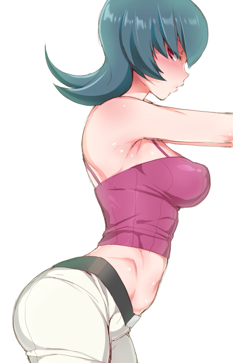 1girls armpits blue_hair breasts crop_top female female_only game_freak gym_leader hizuki_akira looking_at_viewer midriff nintendo pants pink_crop_top pokemon pokemon_hgss pokemon_rgby sabrina_(pokemon) sabrina_(pokemon_hgss) short_hair side_view sideboob solo solo_female solo_focus