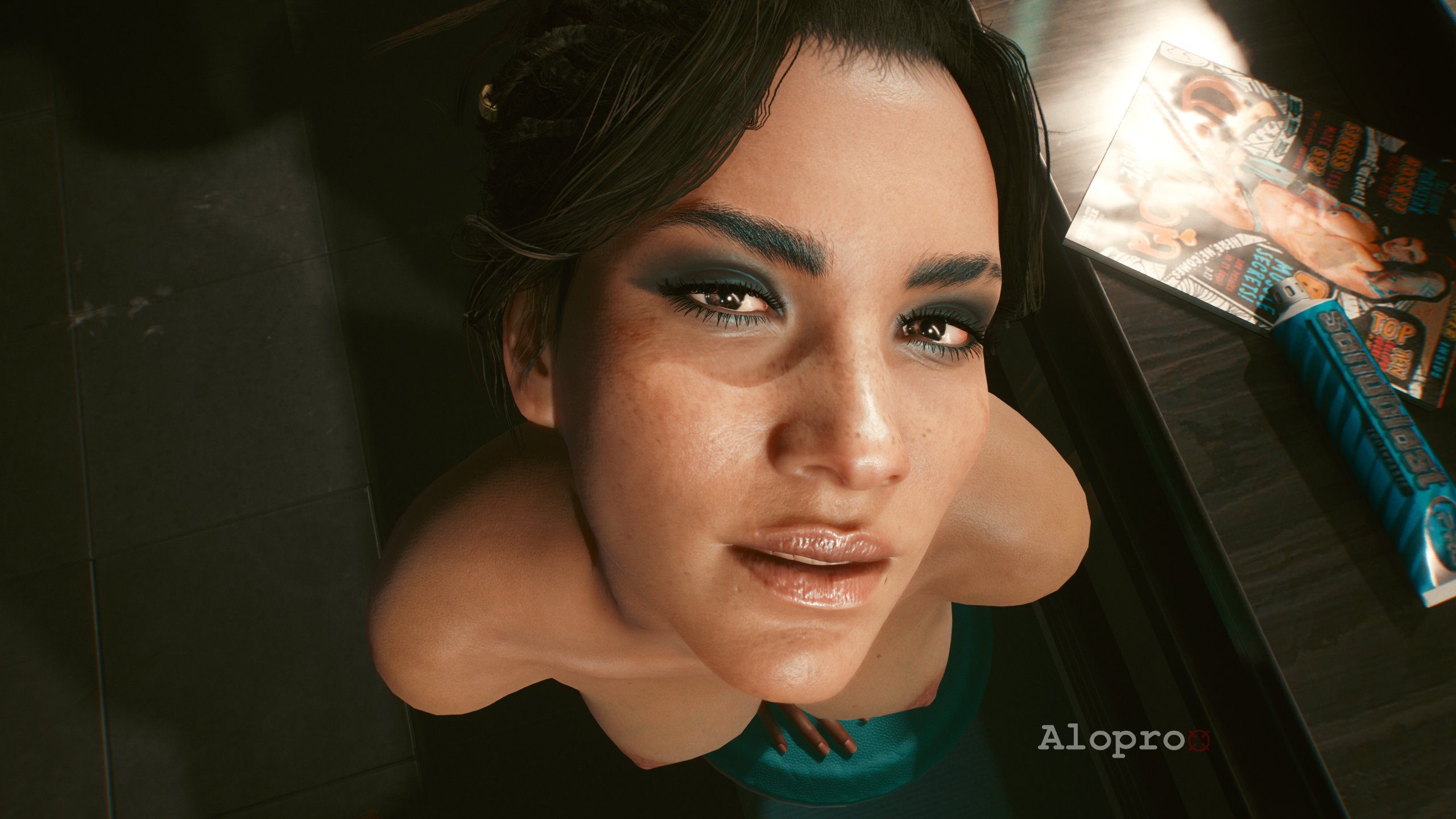 1girls, 3d, afro-native, aloprox, american, ass, athletic, athletic female, bar, black hair, breasts, brown eyes, brown hair, brown-skinned female, cd projekt red, close-up, cyberpunk (series), cyberpunk 2077, dark skin, dark-skinned female, dreadlocks, eye contact, eyebrow slits, eyelashes, eyeshadow, female, freckles, hair bun, looking at viewer, makeup, mature female, medium breasts, naked, native american, naughty face, nightclub, nude, oral, oral insinuation, oral invitation, panam palmer, pinup, pov, pub, seductive eyes, seductive look, seductive mouth, seductive smile, skinny, slim, strip club, tied hair