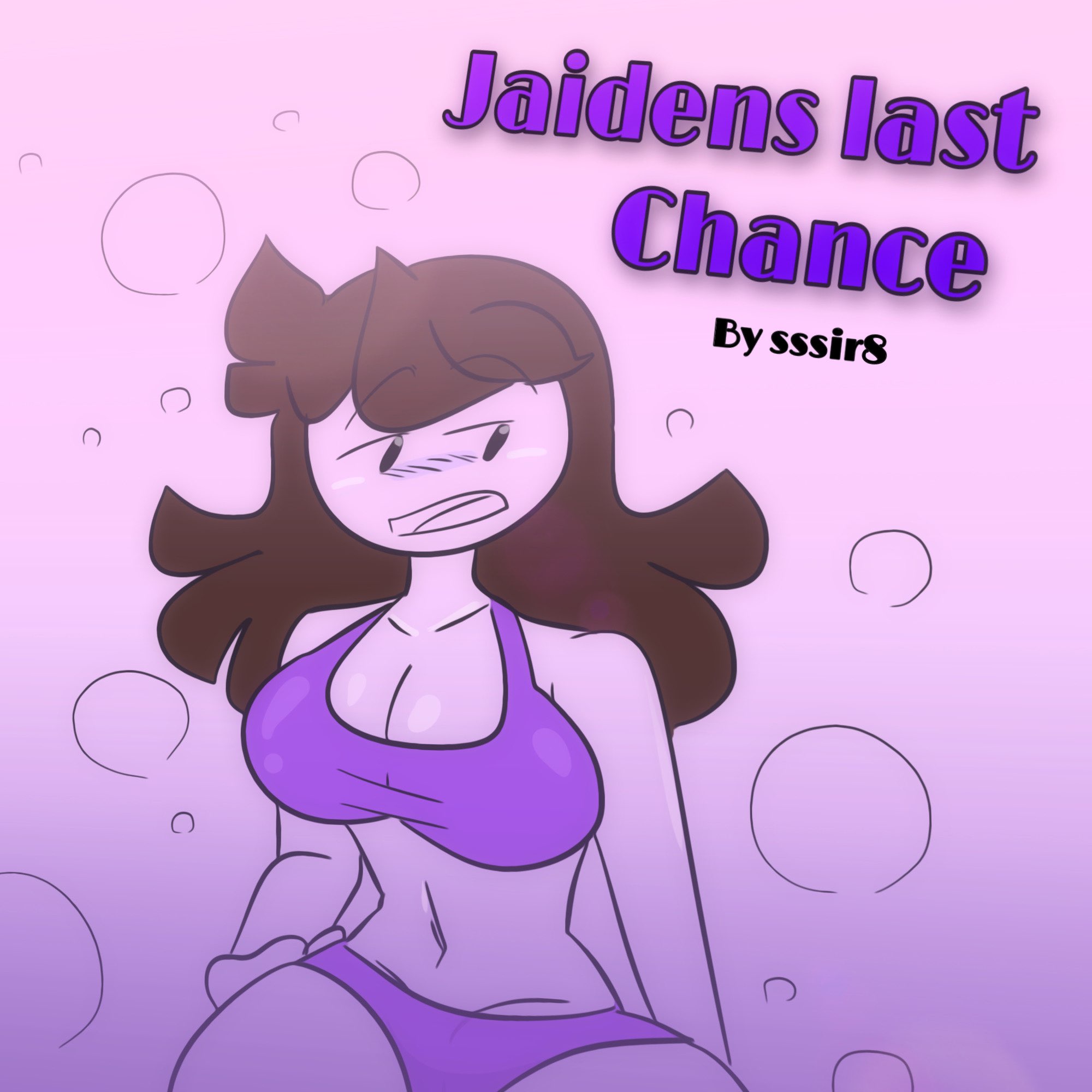 big breasts, bikini, breasts, brown hair, clothed, female, jaiden, jaiden animations, looking at another, mob face, purple background, signature, slobbyslapper, sssir, sssir8, standing, thick thighs, title, white skin, youtube, youtuber girl