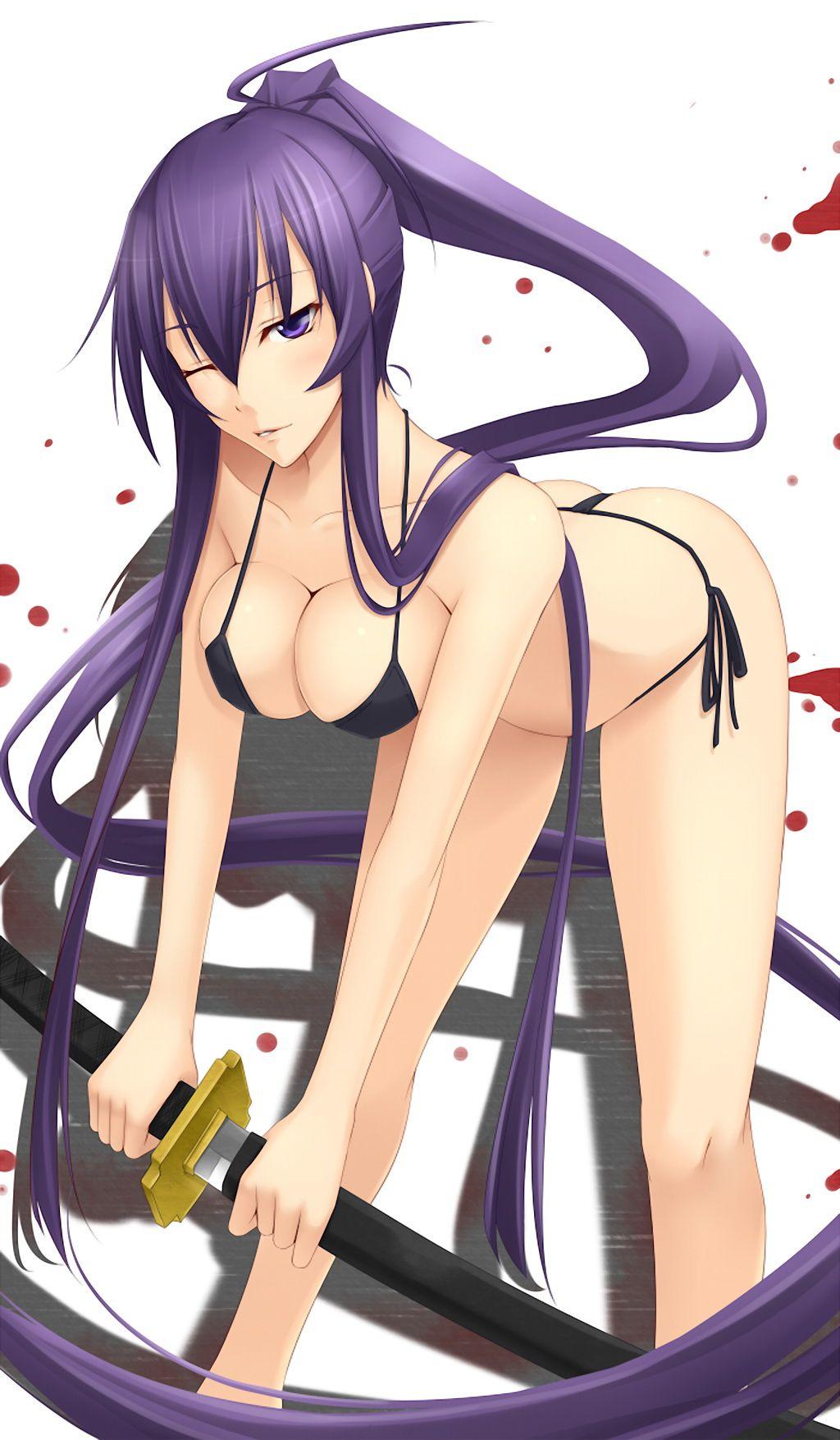 1girls, 2021, 2d, 2d (artwork), ass, bent over, big breasts, bikini, black bikini, blood, breasts, cleavage, female, female only, highschool of the dead, human, human female, human only, katana, light skin, light-skinned female, long hair, looking at viewer, no sex, purple eyes, purple hair, questionable, saeko busujima, shadow, straight hair, sword, teenage female, teenager, thick thighs, very long hair, wink, winking at viewer