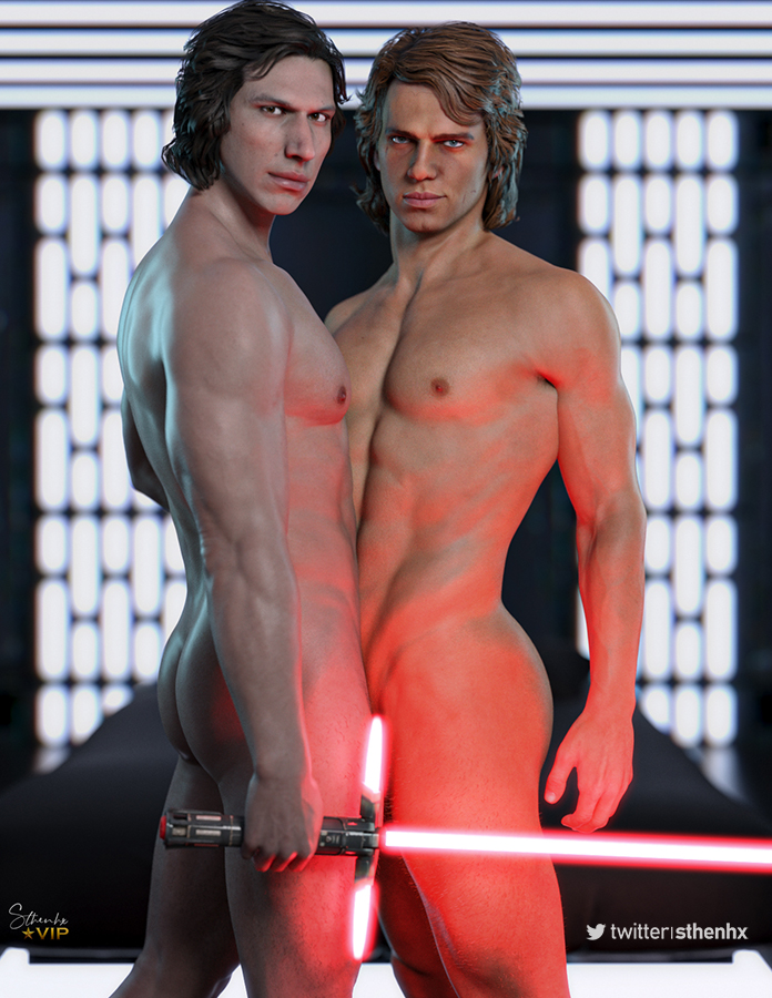 2boys 3d abs actor adam_driver anakin_skywalker ass ben_solo butt gay grandfather_and_grandson hayden_christensen human human_only in_character incest kylo_ren light-skinned_male light_skin lightsaber looking_at_viewer male male_only muscular muscular_male nude nude_male star_wars sthenhx yaoi