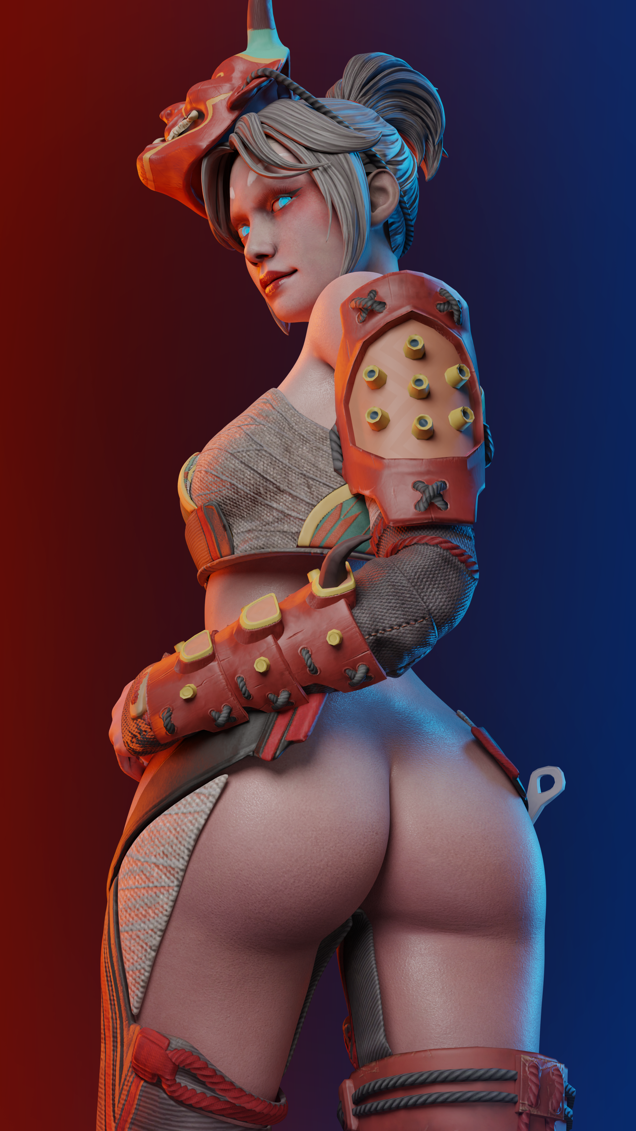 3d, apex legends, ass, ass focus, back, back view, demon whisper wraith, female, female focus, female only, francis brown, outfit variant, partially clothed, tagme, wraith (apex legends)
