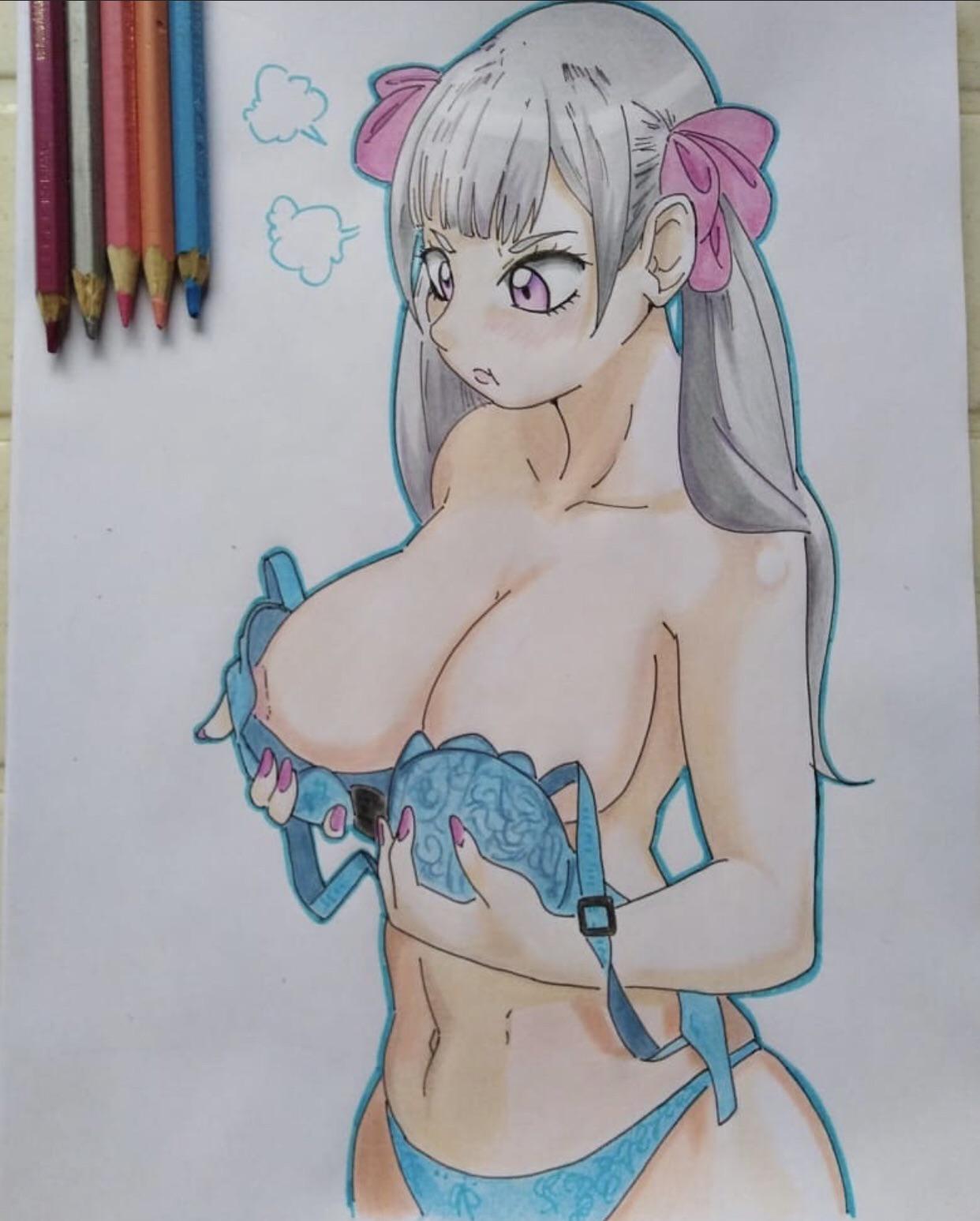 1girls, big breasts, black clover, breasts, female, noelle silva, purple eyes, royalty, silver hair