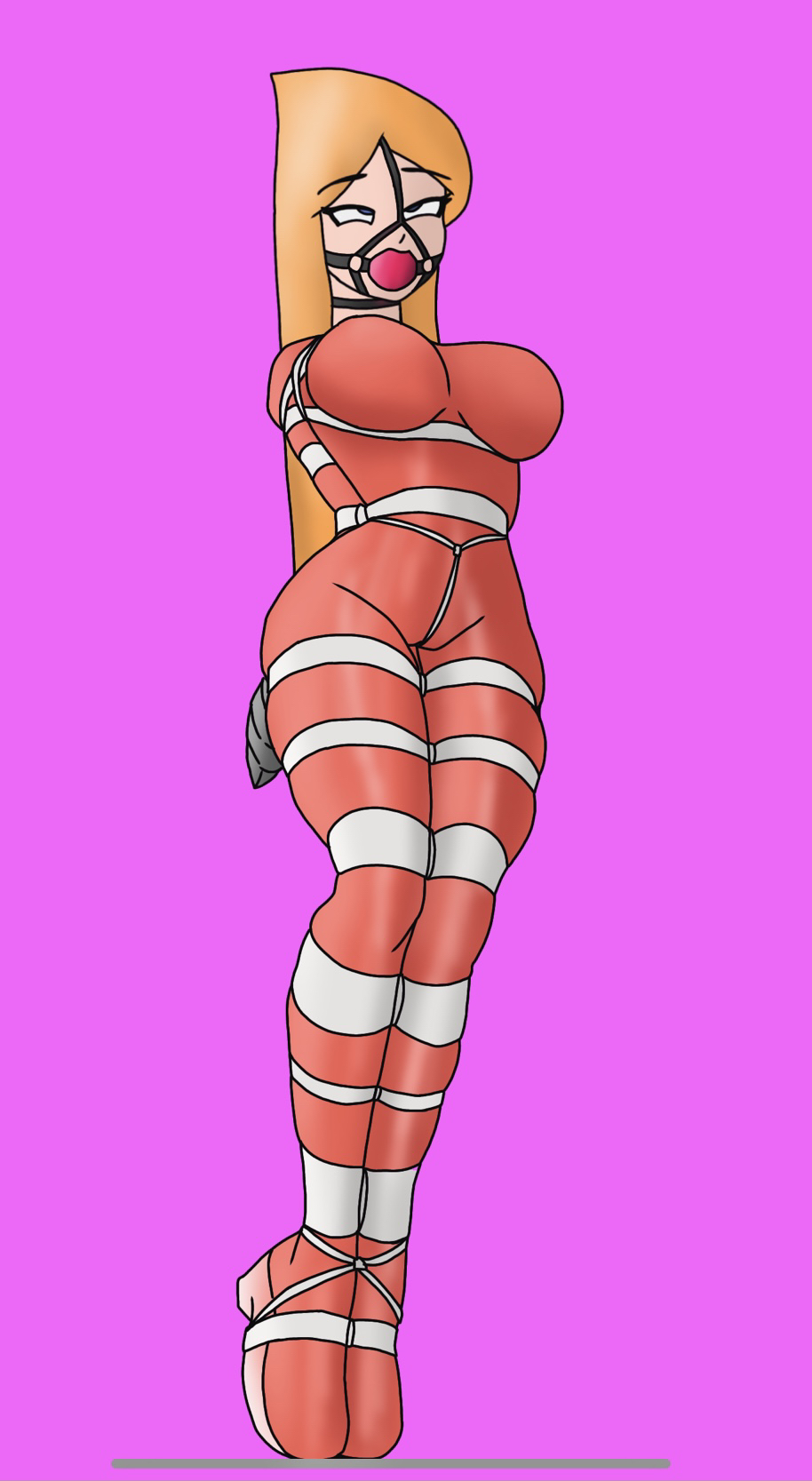 1girls, ball gag, bodysuit, bondage, bound, candace flynn, disney, disney channel, disney xd, female, female only, femsub, fully clothed, gag, gagged, ginger, harness gag, phineas and ferb, that fuckinguy, tight clothing, white female