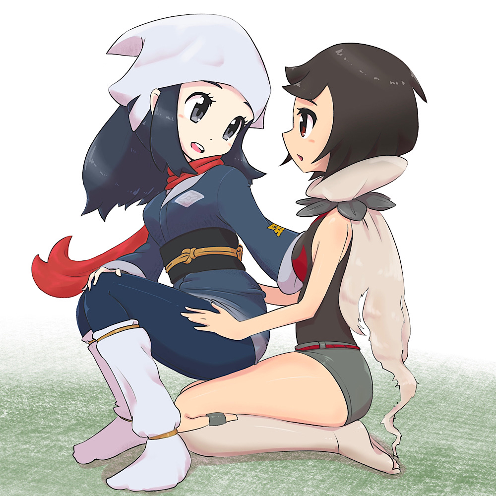 2girls, akari (pokemon), ass, ass focus, female, female only, human, loose socks, microsd (artist), multiple females, multiple girls, nintendo, pokemon, pokemon legends: arceus, pokemon oras, small ass, socks, white socks, zinnia (pokemon)