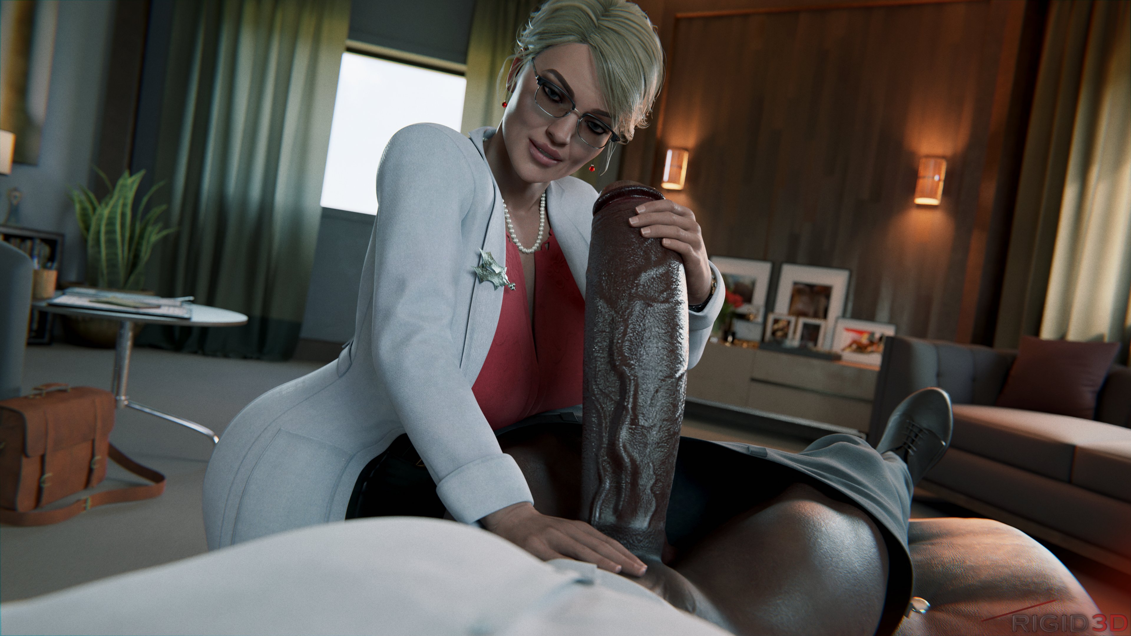 1girls, 3d, 3d (artwork), 4k, absurdres, batman (series), batman: arkham origins, big breasts, big penis, blender, blonde hair, blue eyes, breasts, dark skin, dark-skinned male, dc, dc comics, doctor, dr. harleen quinzel, erection, female, female focus, glasses, grabbing penis, harleen quinzel, highres, huge breasts, huge cock, injustice 2, interracial, light skin, light-skinned female, partial male, penis, rigid3d, straight, therapist, therapy, veiny penis