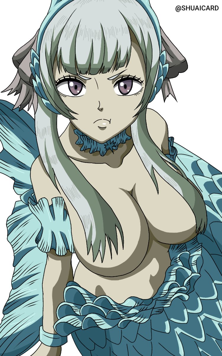 1girls big_breasts black_clover breasts female female_only looking_at_viewer noelle_silva purple_eyes shuaicard silver_hair solo