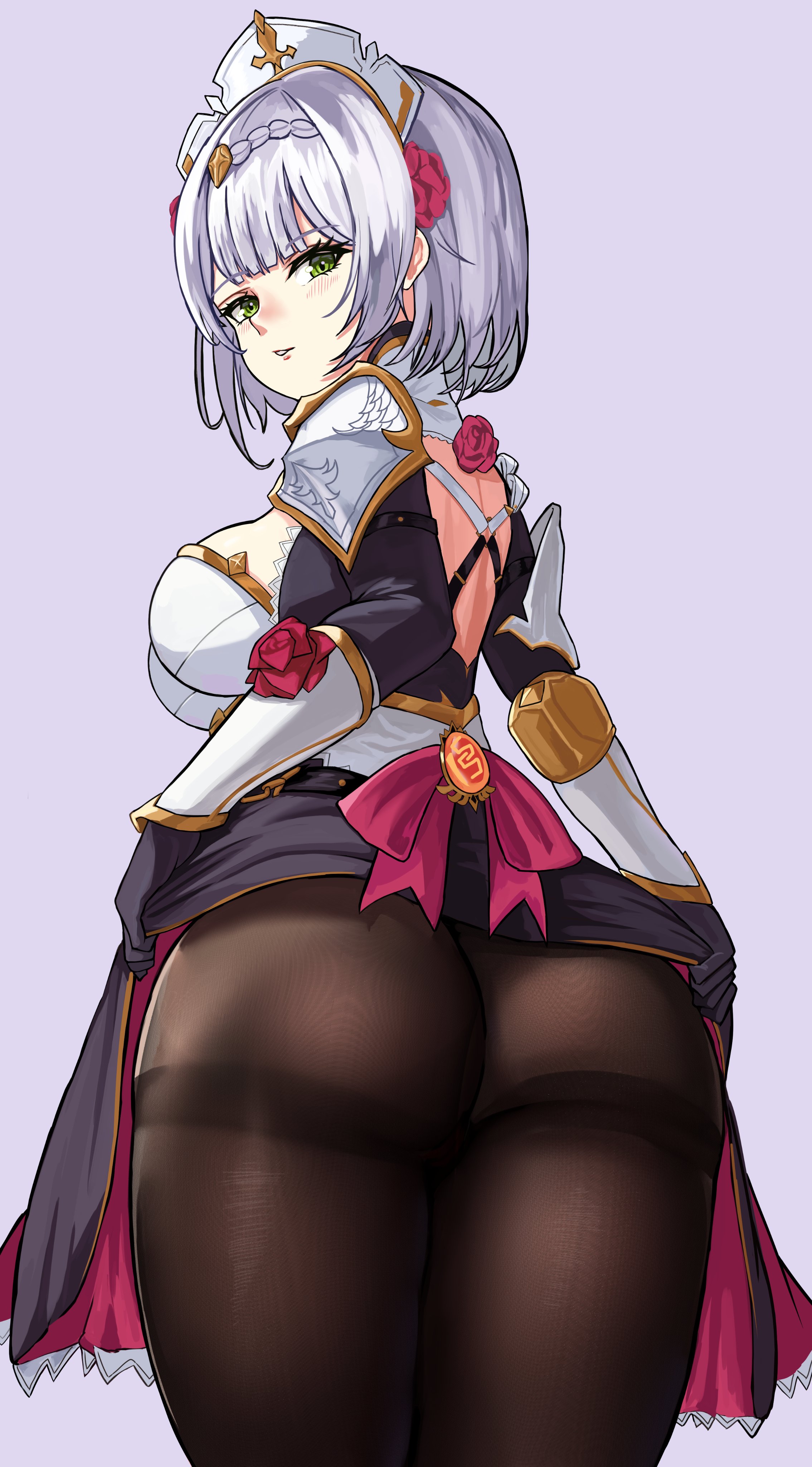 1girls, ass, blue hair, female, genshin impact, looking back, loooyd, maid, maid headdress, noelle (genshin impact), pantyhose, solo